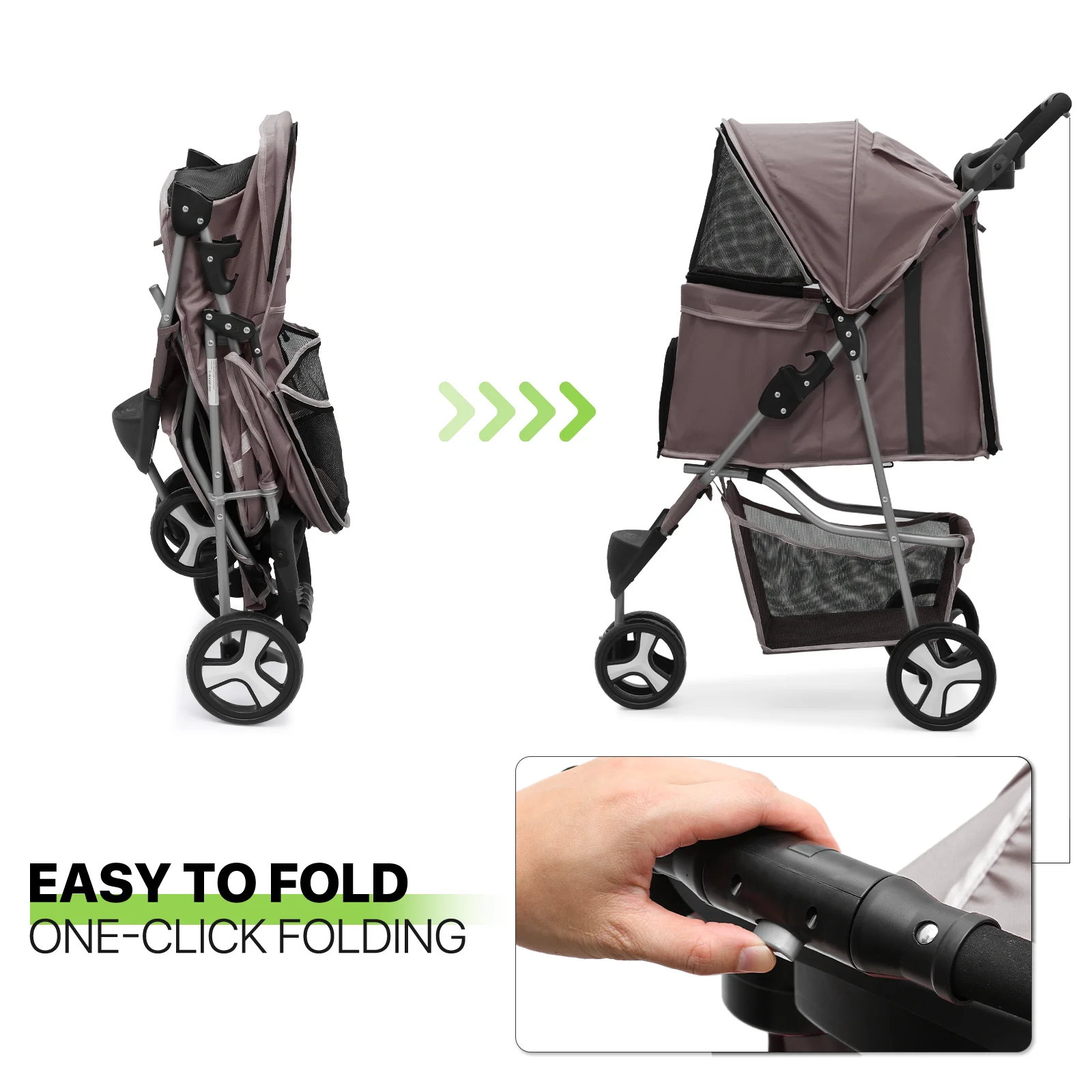 Magshion Foldable Pet Dog Stroller with Wheels, Cat Dog Stroller with Storage Basket and Cup Holder for Small and Medium Cats, Dogs, Puppy, Navy Blue - Womvr