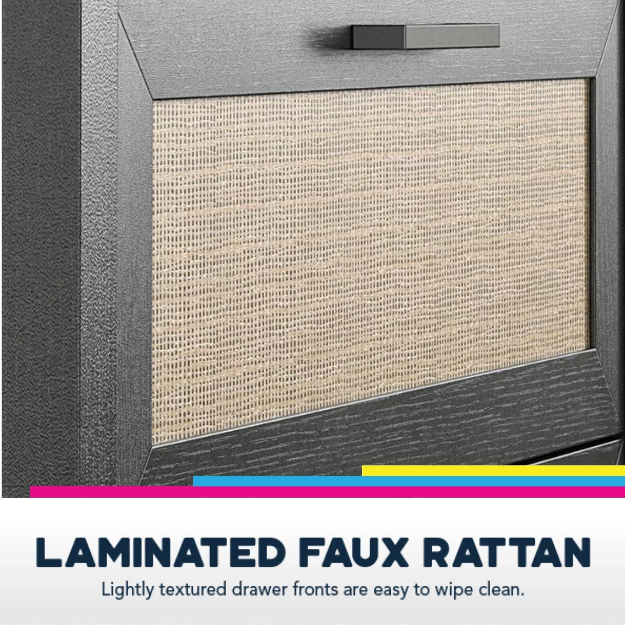 Novogratz Shay 1-Drawer Nightstand, Natural with Faux Rattan - Womvr