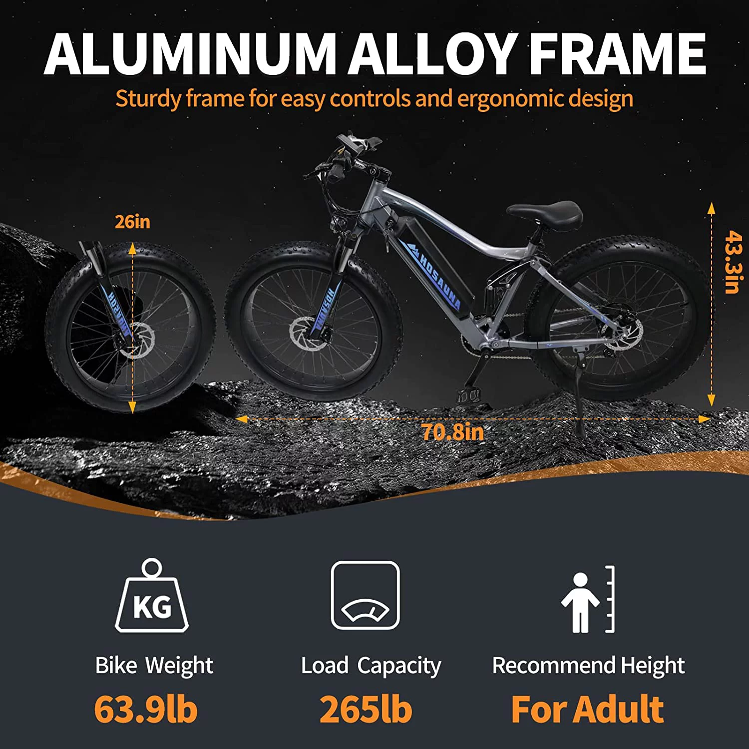 Electric Bike Electric Mountain Bike 500W Ebike26'' Fat Tire Ebike, 28+MPH Adults Ebike with Removable 48V 15Ah Battery, Shimano 6-Speed Grey - Womvr