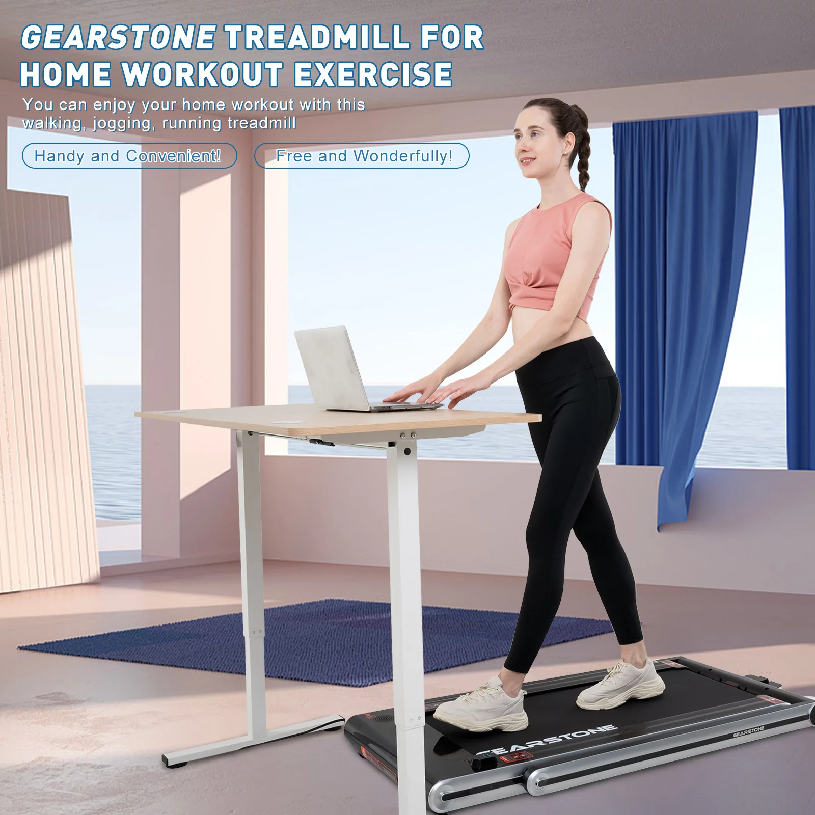 GEARSTONE 2 in 1 Folding Treadmill, Under Desk Treadmill Walking Electric Jogging Running Machine . Treadmill Home Gym Office Workout - Womvr