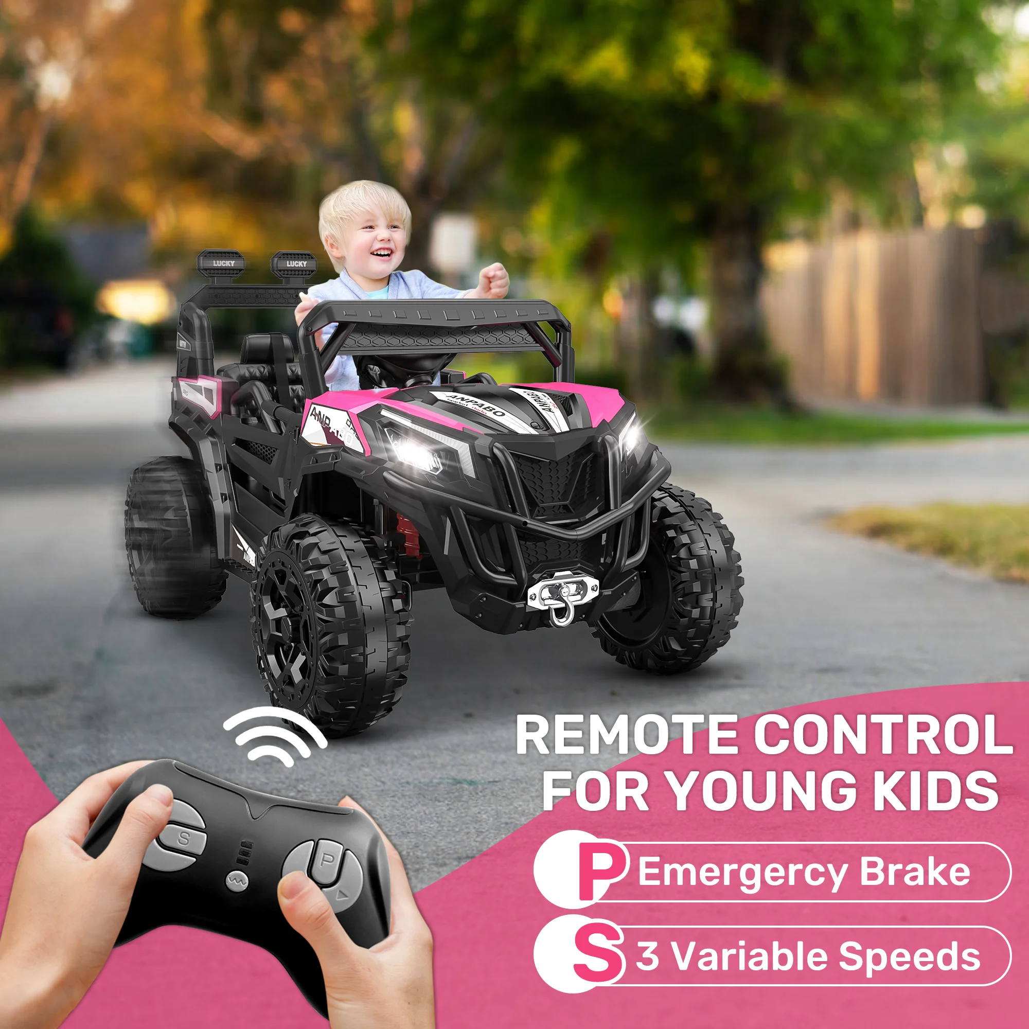 TOKTOO 24V Ride on Car, 4WD Powered Ride on UTV with Remote Control & Trunk Storage Space,  1 Seater Kid Car for Boys Girls -Blue - Womvr