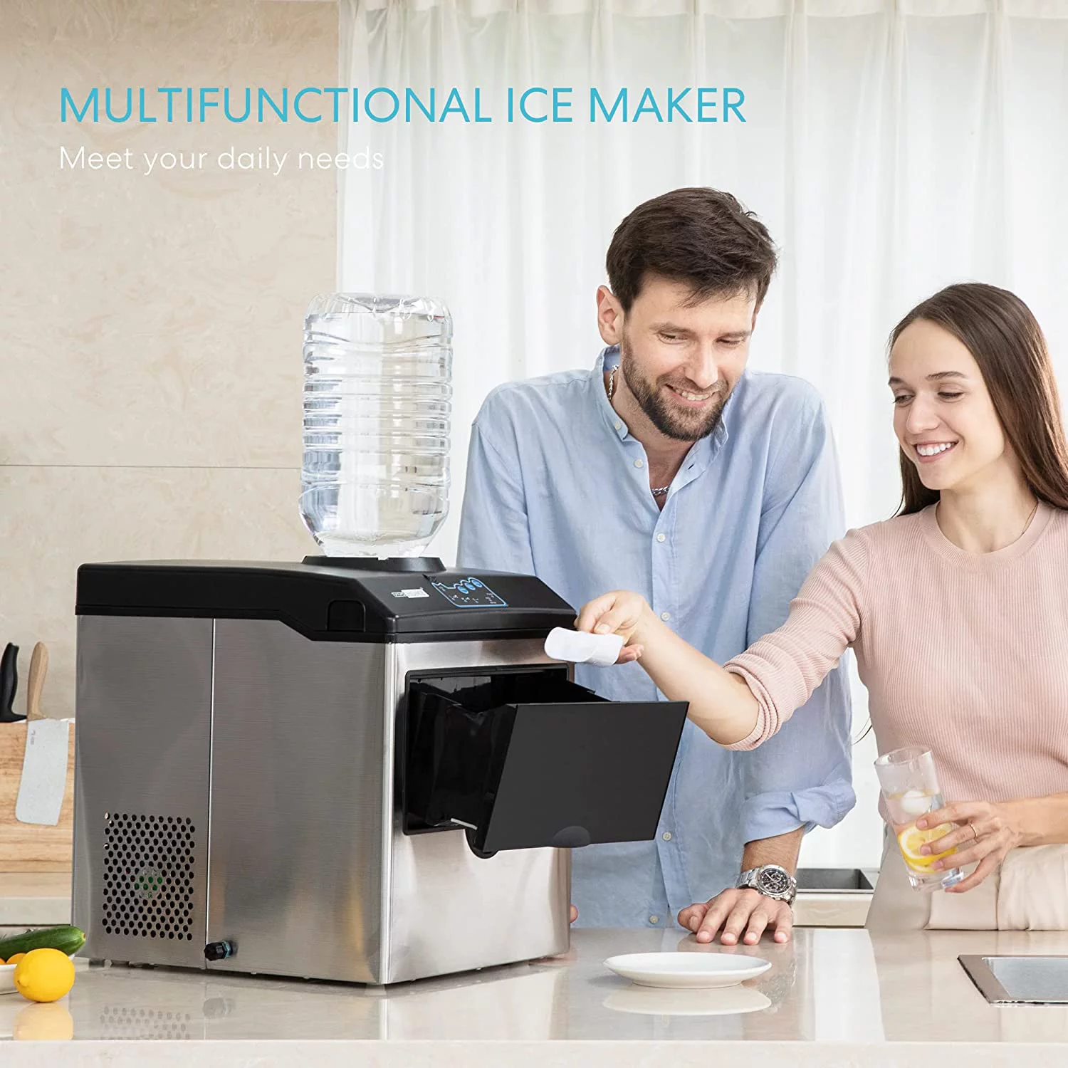 VIVOHOME Electric 2 in 1 Countertop Ice Cube Maker with Water Dispenser Combo Machine 48lbs/Day - Womvr