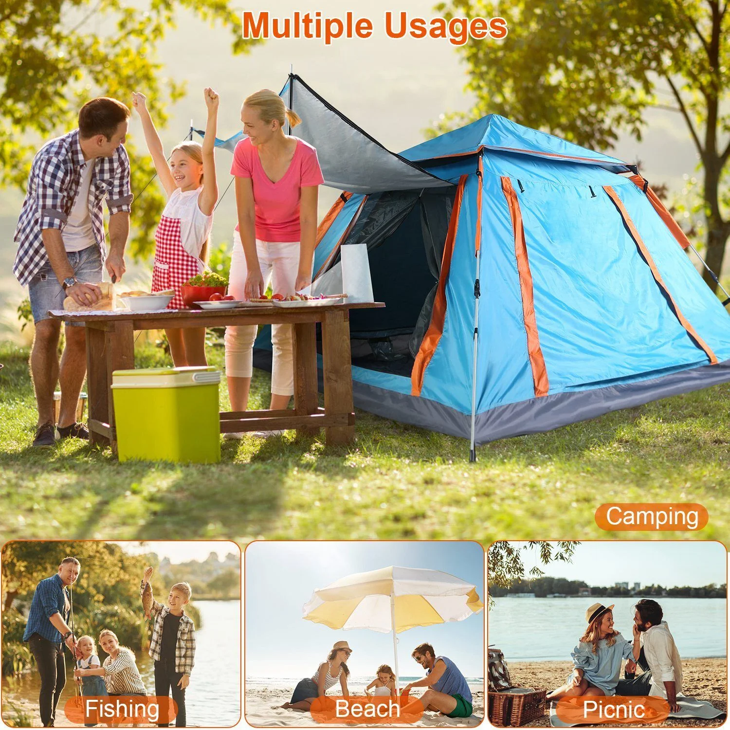 3-4 Person Tent Pop Up Outdoor Camping Auto Instant Open Family Tent Tourist Tent - Womvr