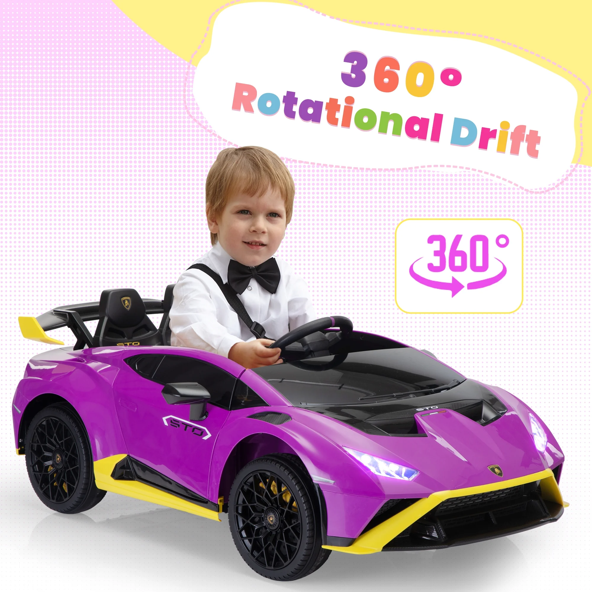 TOBBI 24V Lamborghini STO Licensed Kids Ride on Drift Car Gray Electric Car W/Remote Control LED Lights, up to 10 mph - Womvr