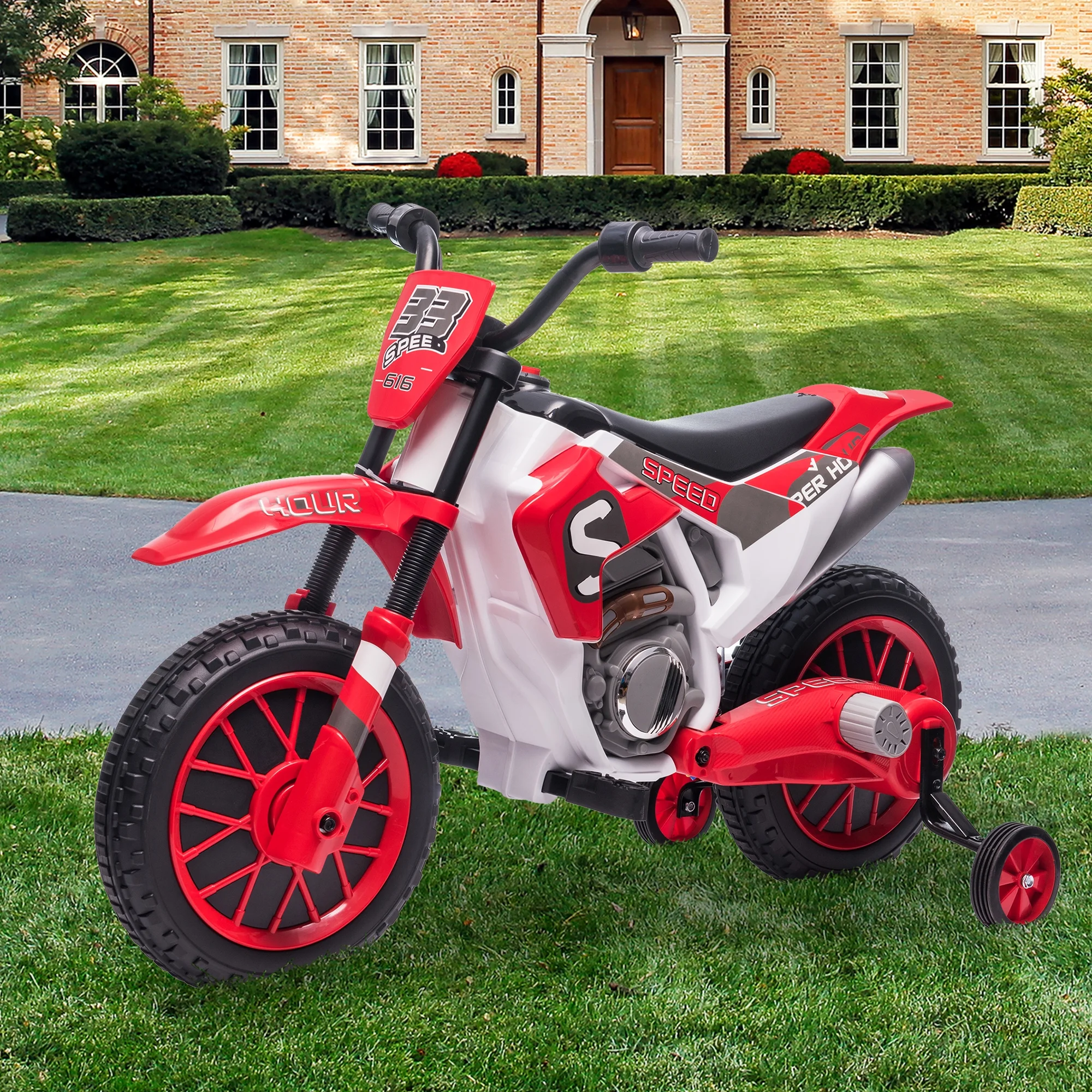 TOBBI 12V Kids Motorcycle off- Road Ride on Dirt Bike W/ Training Wheels, Age 3-8 Toddlers, Green - Womvr