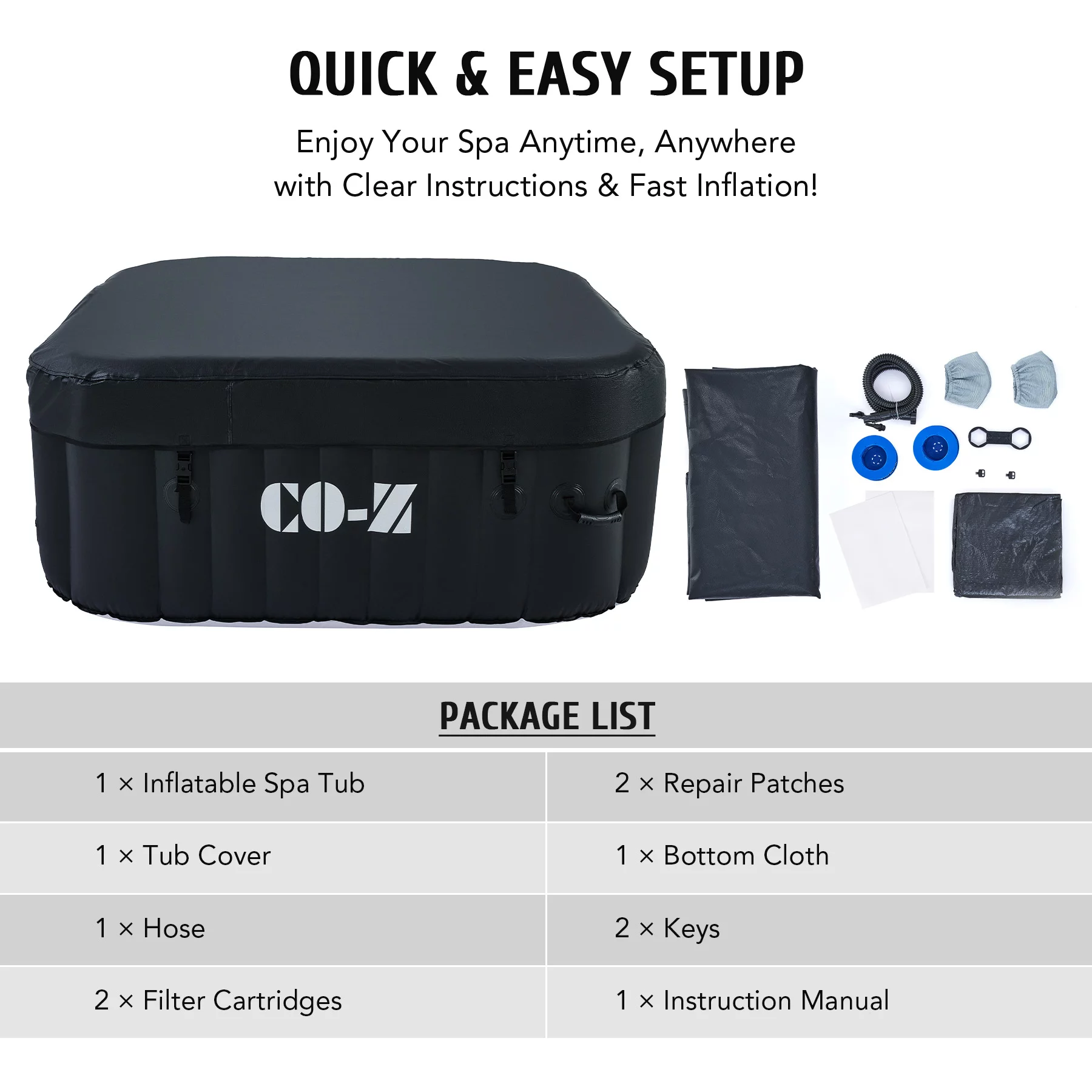 CO-Z 4-6 Person 7' Blow-Up Hot Tub with 130 Air Jets Cover Electric Pump Portable Pool, Gray - Womvr
