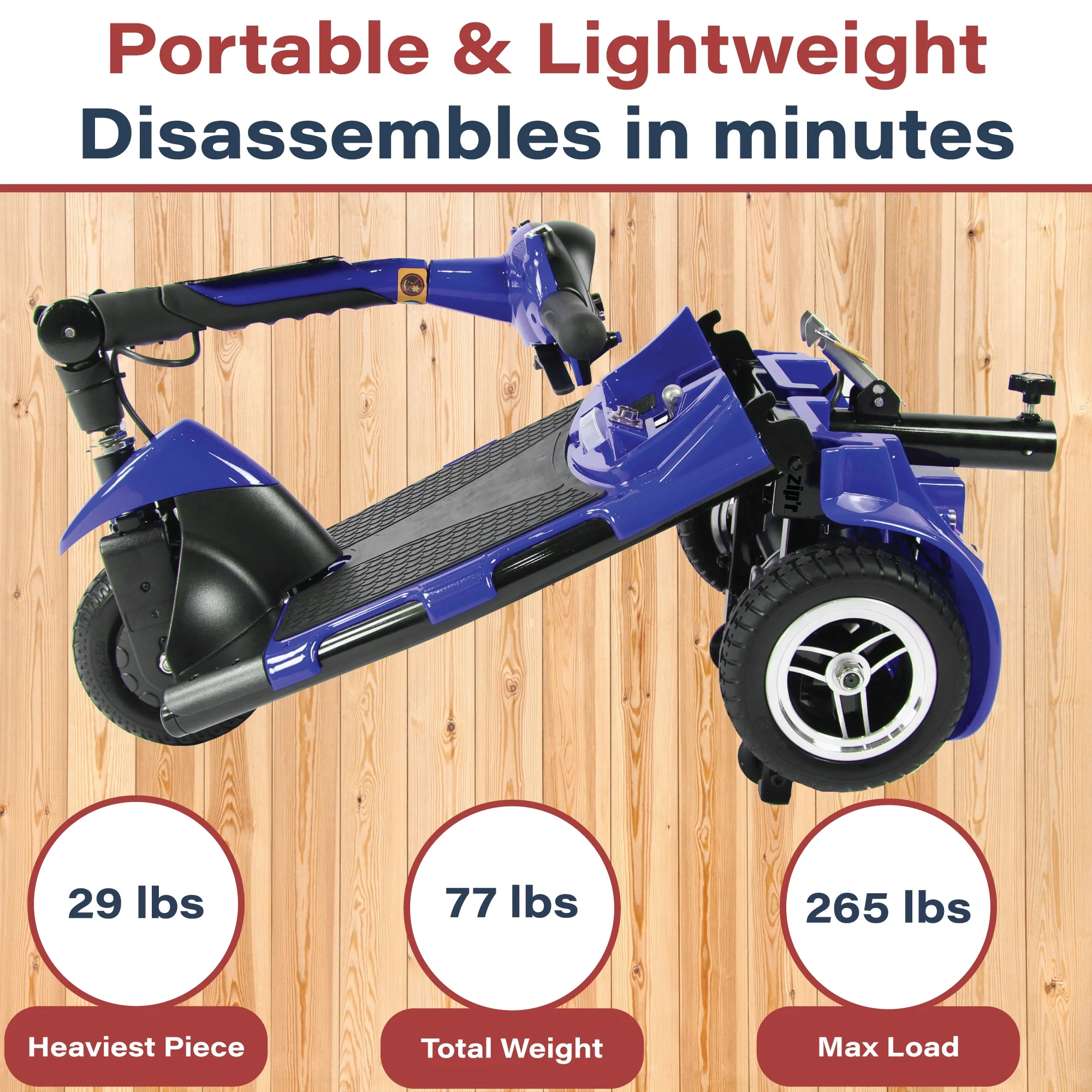 Zip'r Roo 3-Wheel Travel Mobility Scooter, Red - Womvr