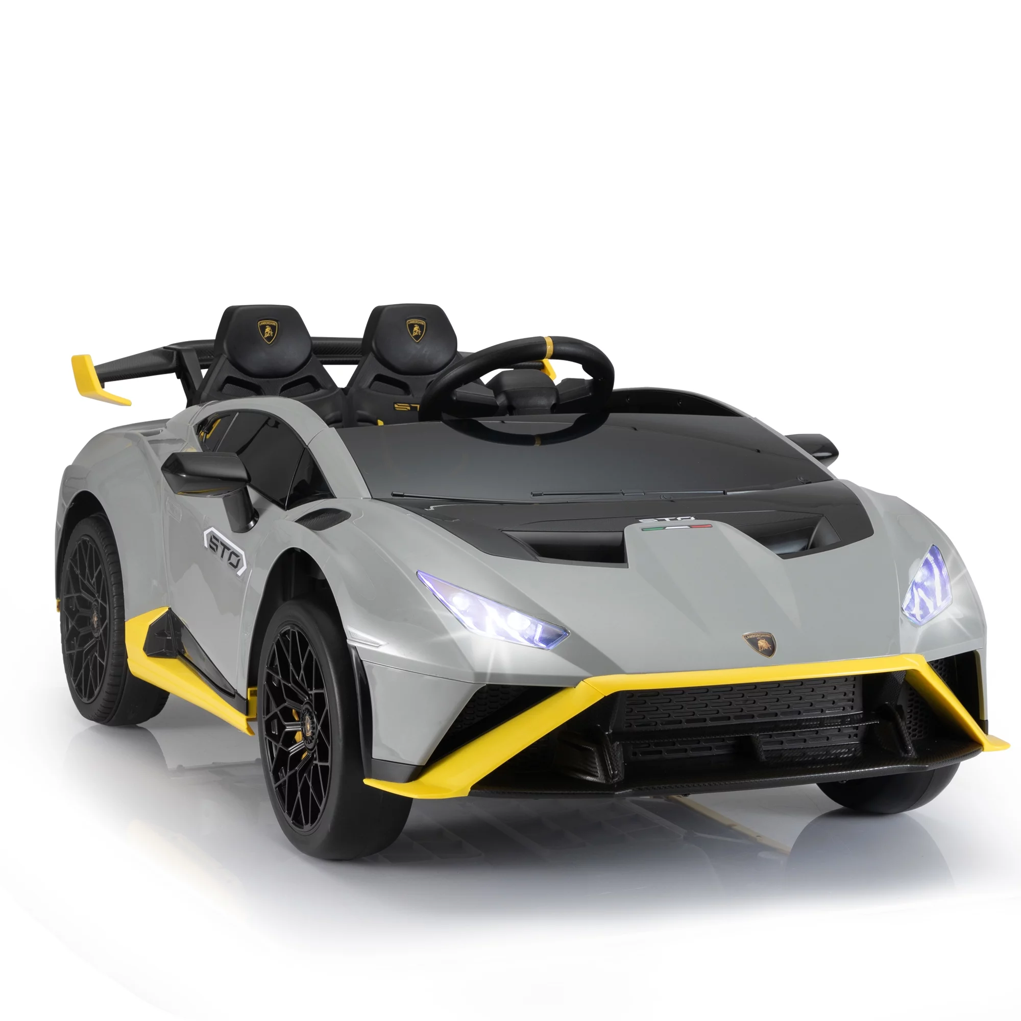 TOBBI 24V Lamborghini STO Licensed Kids Ride on Drift Car Gray Electric Car W/Remote Control LED Lights, up to 10 mph - Womvr