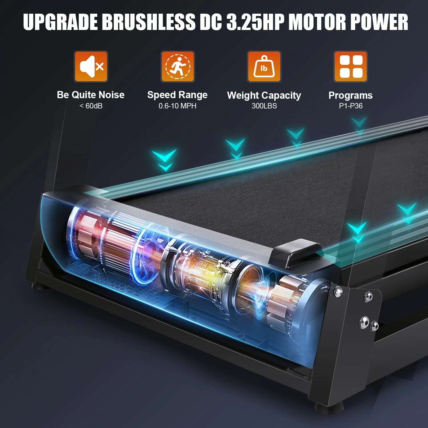 ADNOOM 18 INCH Wide Treadmill, 3.25 HP Treadmill with Incline & APP & Bluetooth Speakers, Electric Folding Treadmills with 36 Preset Programs for Home - Womvr