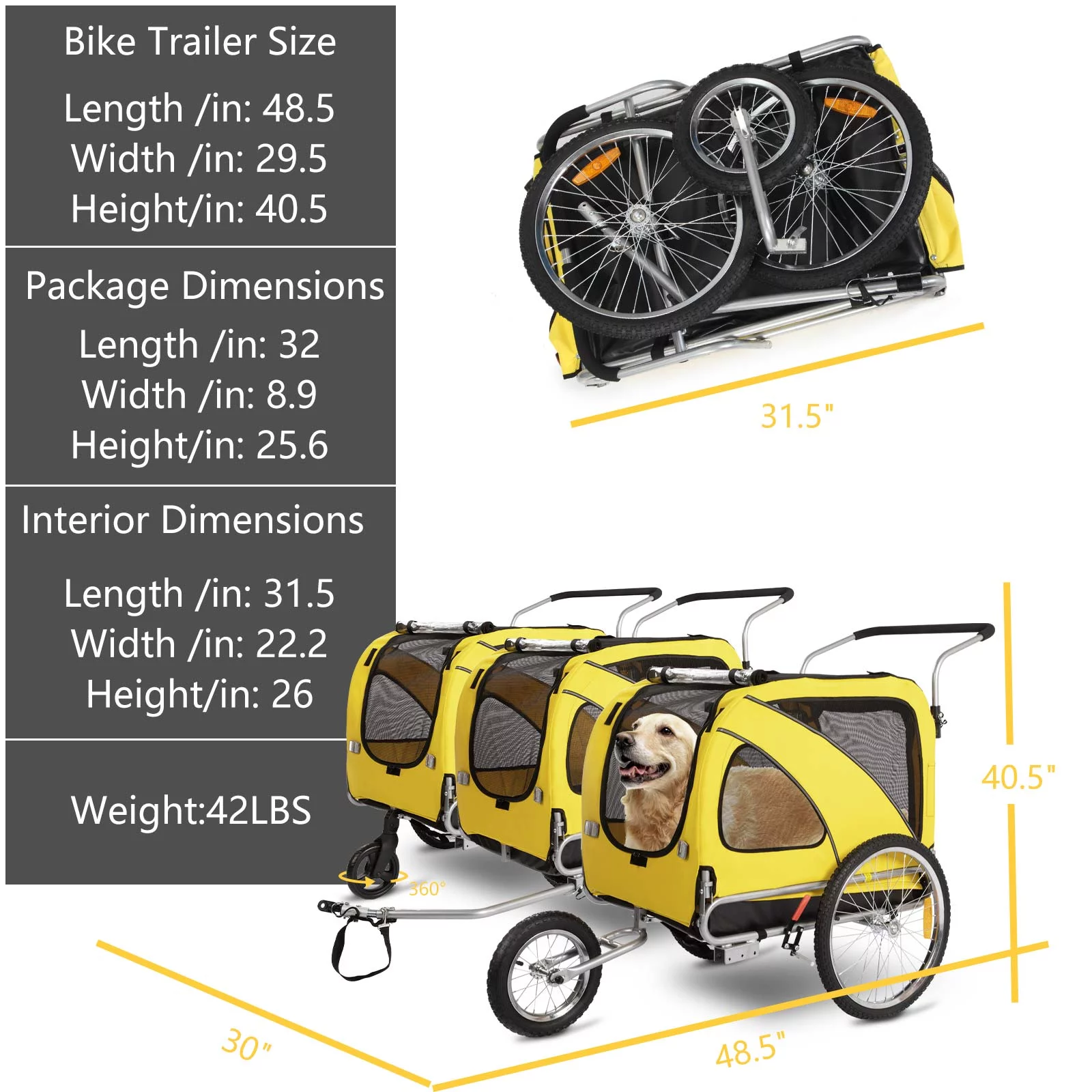 MOJAY 3-in-1 Dog Bicycle Trailer, Dog Stroller, and Dog Jogging Stroller, Red - Womvr