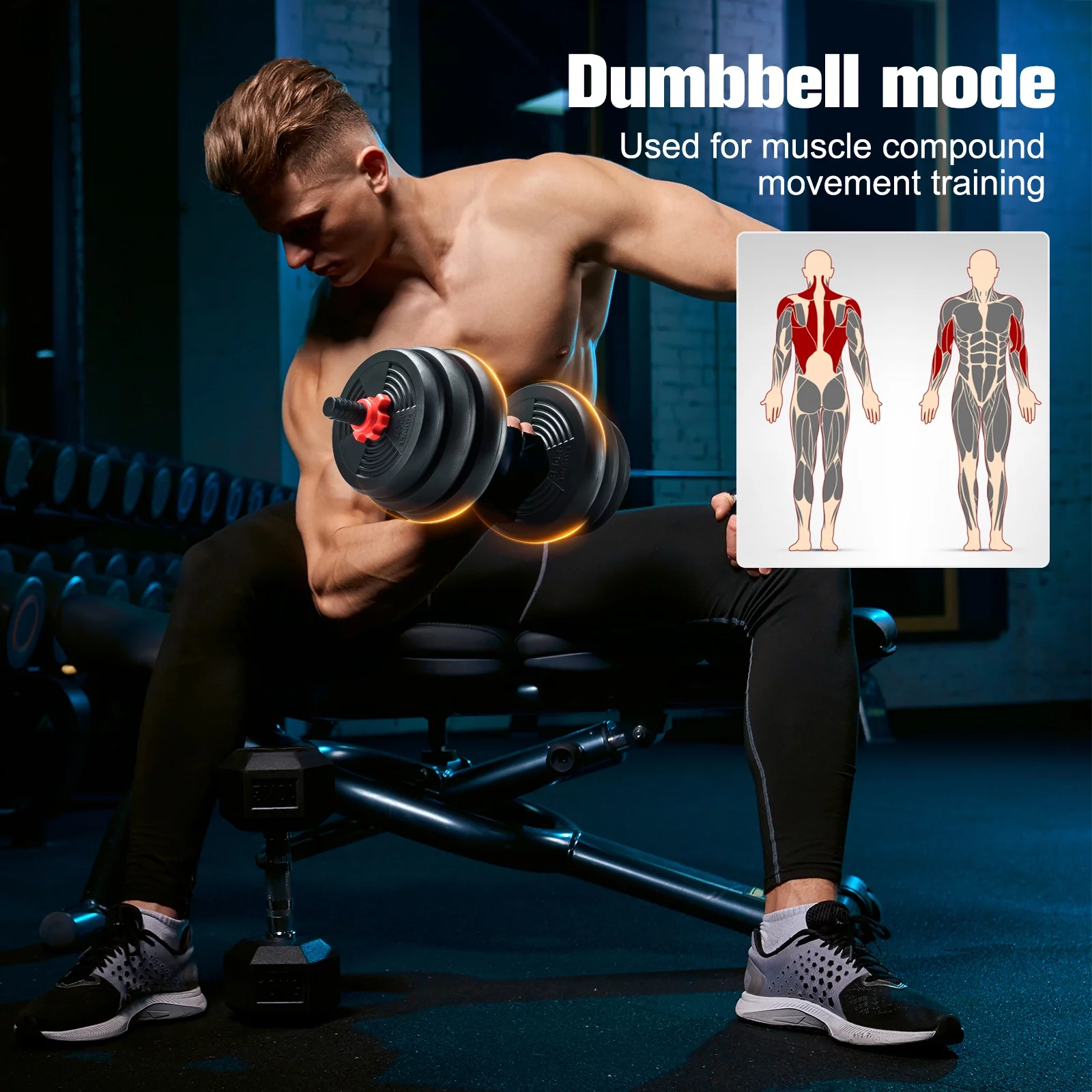 Pithage 6 in 1 Adjustable Dumbbells Set Free Weight Set Used as Dumbbells Barbell Exercise for Home Gym - Womvr