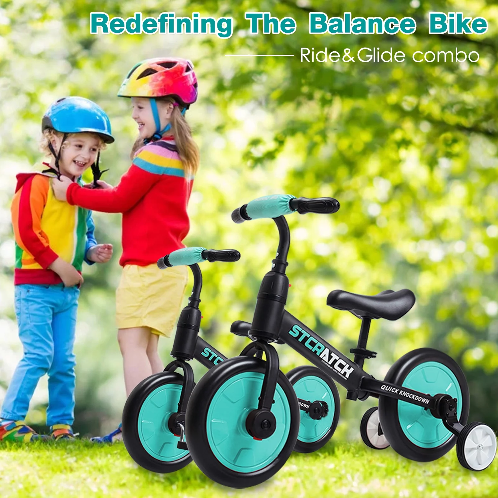 WLRETMCI Kid Balance Bike, 4 in 1 Toddlers Training Bicycle for 2-5 Years Old Boys Girls, Lightweight with Pedals and Training Wheels, Red Christmas Gifts - Womvr