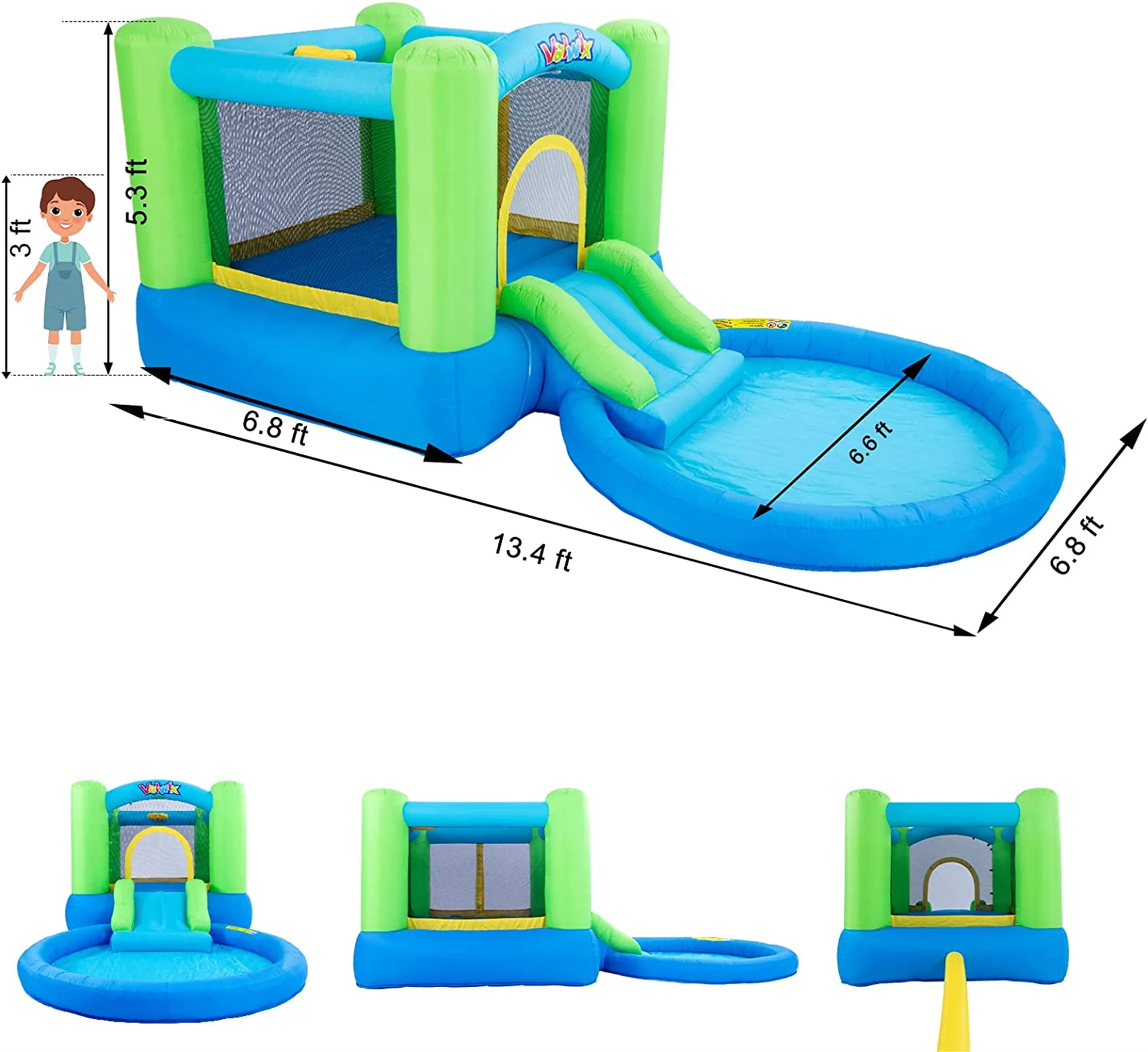 Valwix Inflatable Bounce House with Blower, Bouncy Castle w/ Waterslide & Pool for Wet Dry Combo, Bouncer w/ Repair Kits, Fun Bounce Area with Basketball Hoop - Womvr