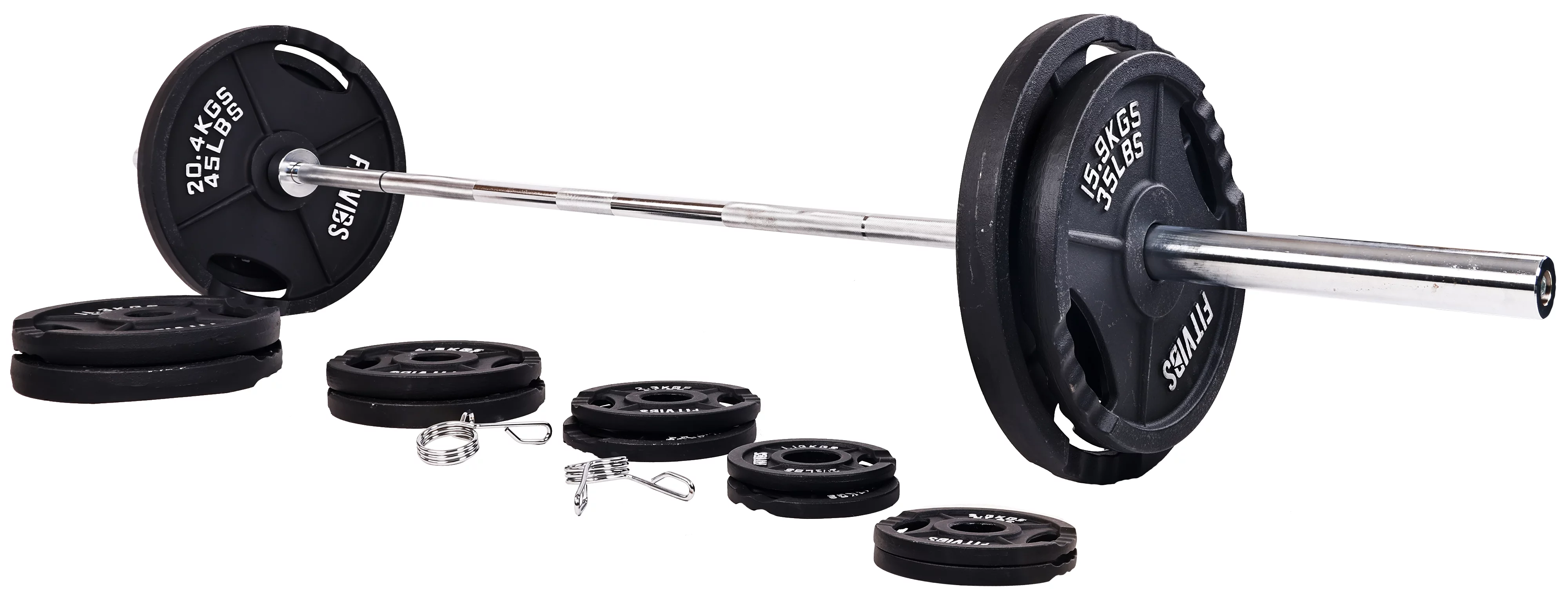 BalanceFrom Cast Iron Olympic Weight Including 7FT Olympic Barbell and Clips, 300-Pound Set (255 Pounds Plates + 45 Pounds Barbell), Multiple Packages - Womvr