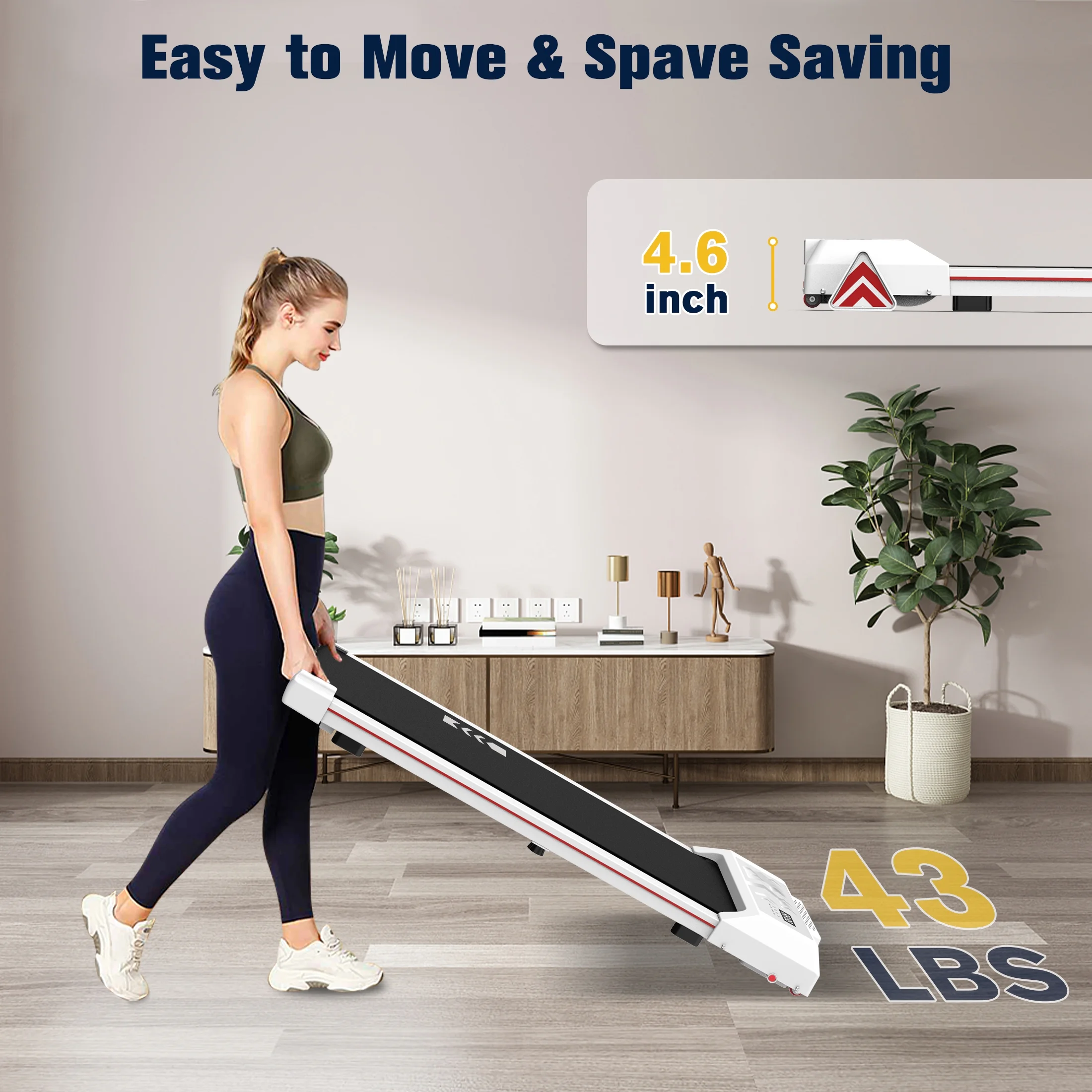 Incline Walking Pad Under Desk Treadmill Portable with Remote 265LBS 2.25HP Workout Fitness, Black - Womvr