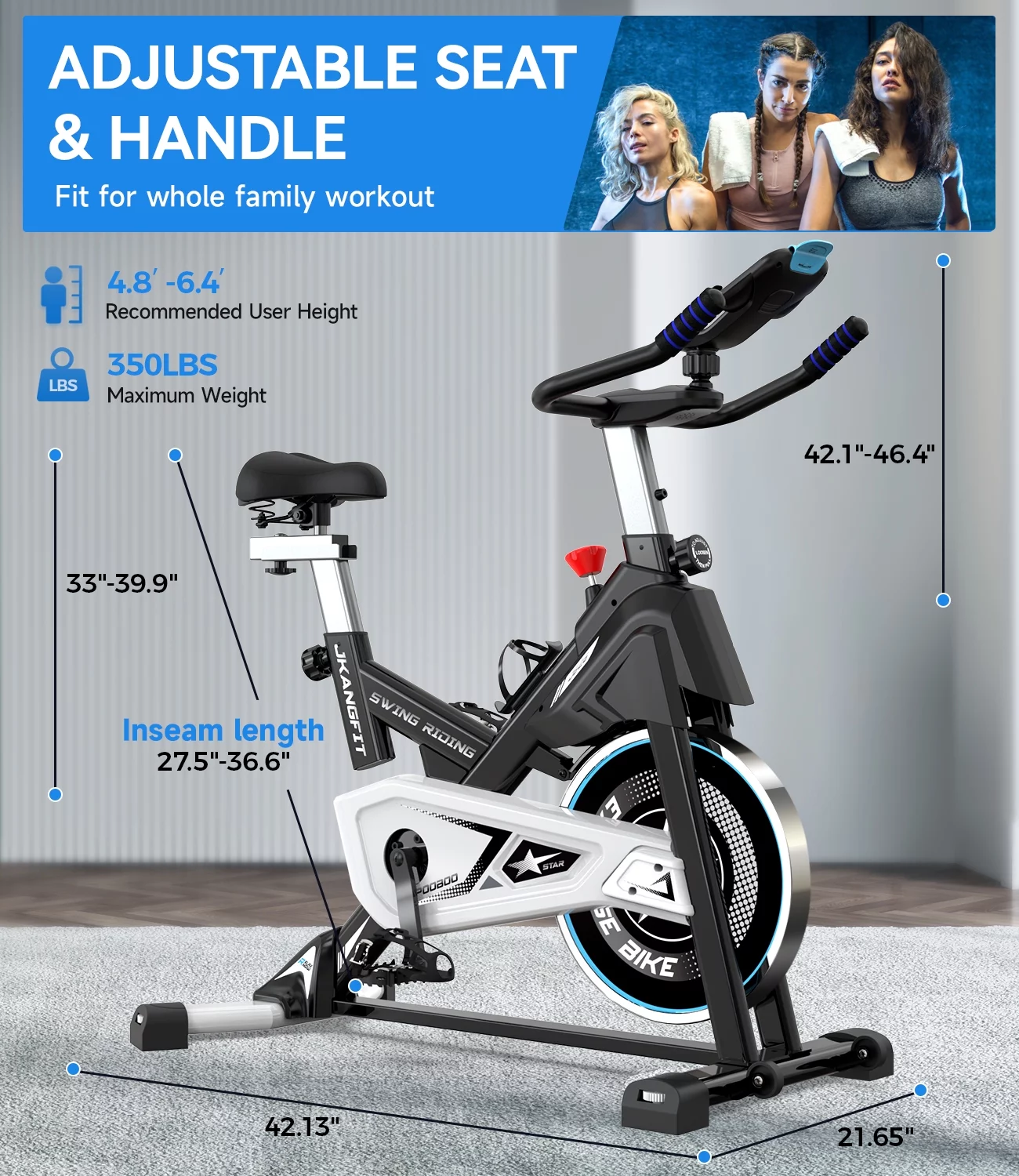 Pooboo Magnetic Exercise Bike Indoor Bluetooth Cycling Bike Home Cardio Workout Stationary Bike  45lbs Heavy-Duty Flywheel Quiet Belt Drive - Womvr
