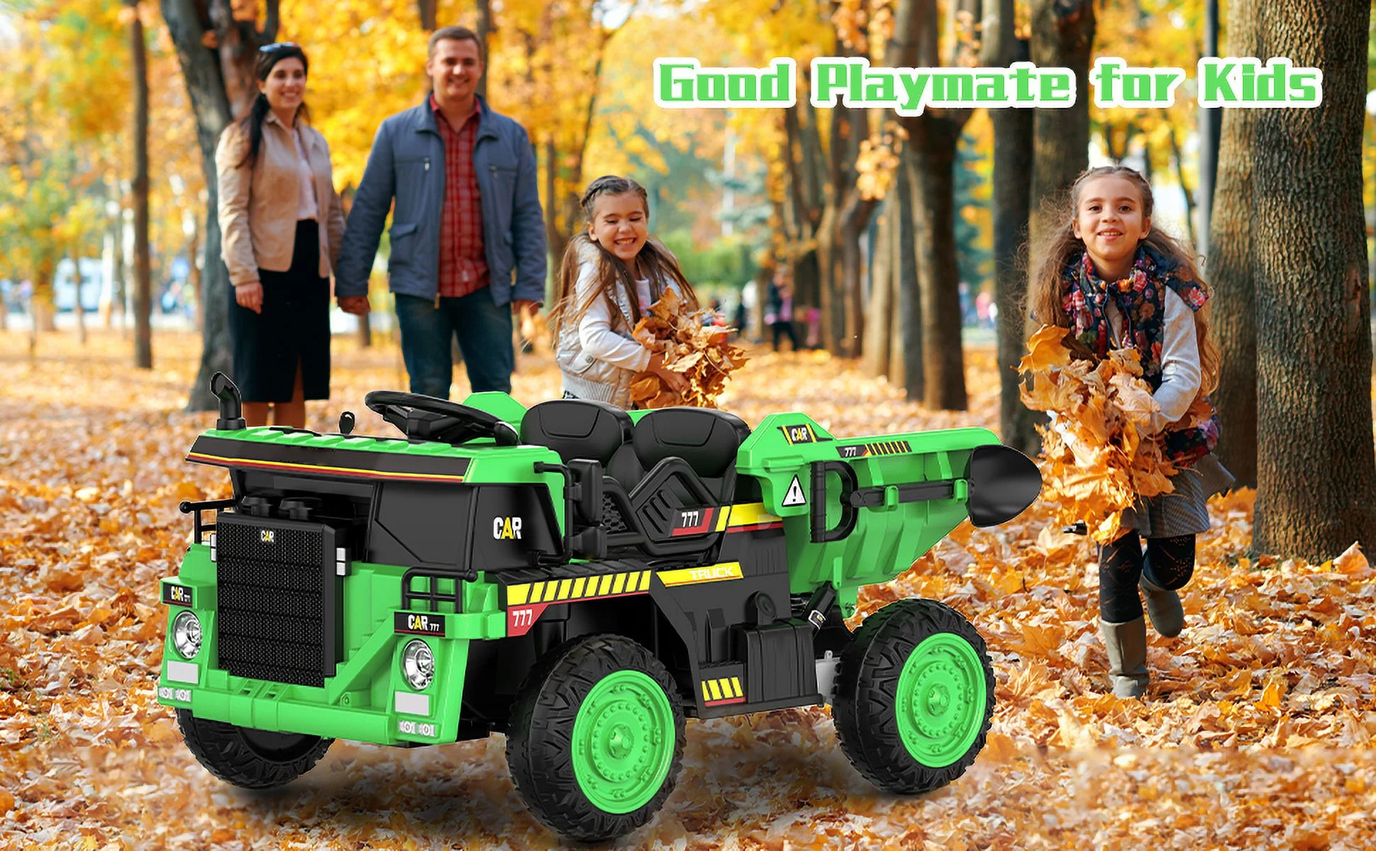 TOKTOO 12Volt Powered Ride on Toy Car for Girls Boys, Dump Truck w/ Electric Dump Bed, Remote Control, Music Player, 1 Seater Electric Car-Ochre Yellow - Womvr