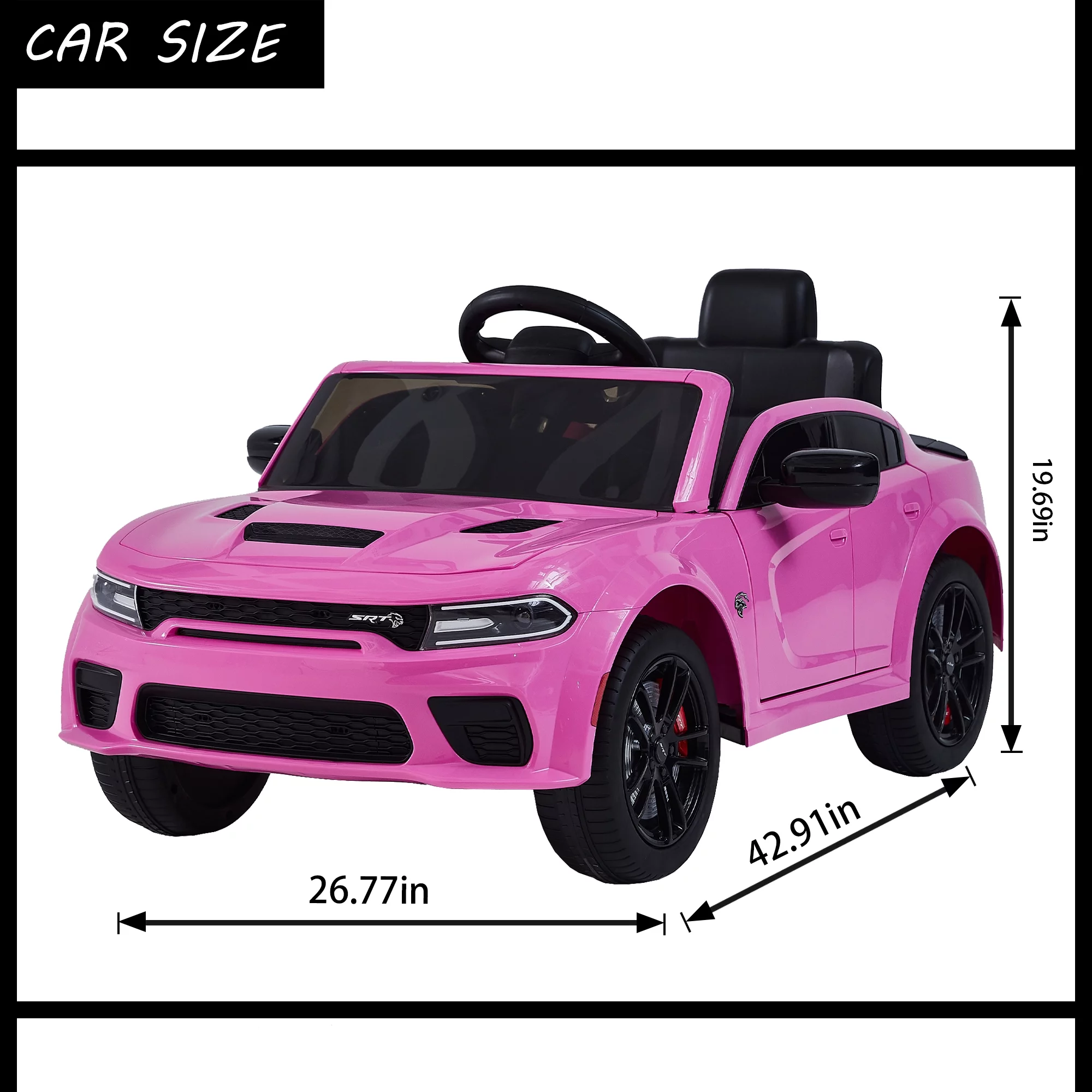 uhomepro Black 12 V Dodge Charger SRT Hellcat Battery Powered Ride on Cars with Remote Control, Bluetooth, LED Light and MP3 Player - Womvr
