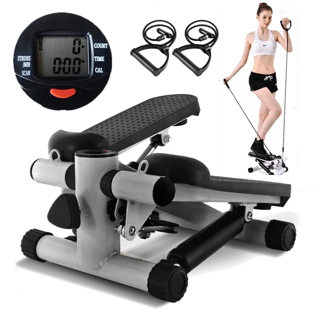 Mini Stepper Air Stair Climber Exercise Machine Health Aerobic Fitness Elliptical Trainers with Resistance Band LCD Display Gray - Womvr