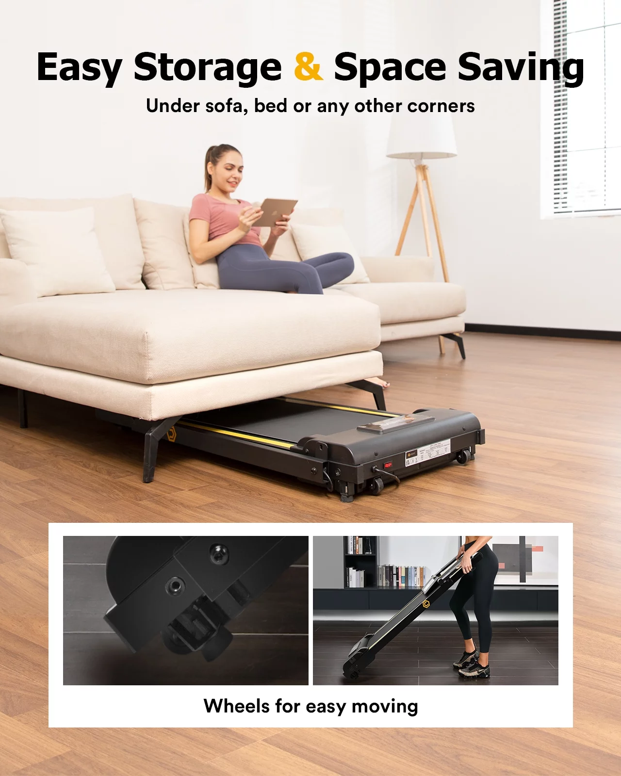 UREVO Folding Treadmill, 2.25HP Portable Mini Treadmills for Home Office, Compact Threadmill with 12 HIIT Modes, LCD Display, 265 lbs Capacity - Womvr