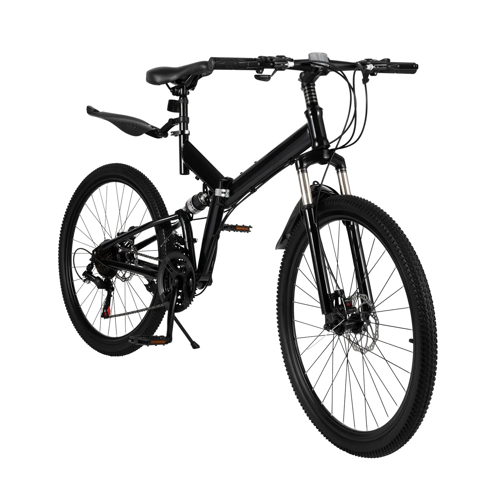 Aiqidi 26 Inch 21 Speed Folding Mountain Bike Full Suspension Dual Disc Brakes Bicycle Unisex Adult Bicycle Black - Womvr