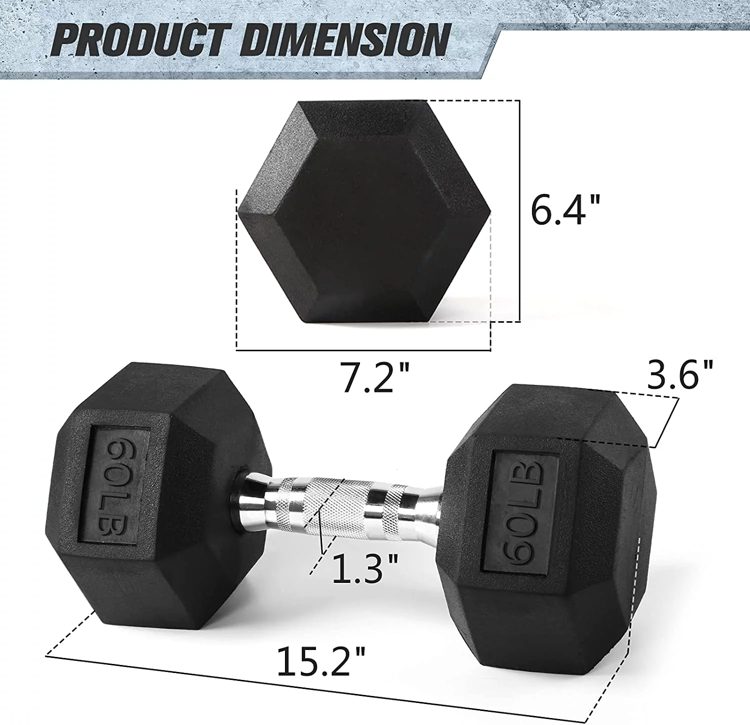 RitFit Rubber Hex Dumbbell Weight 5-60 Lbs. with Metal Handle for Strength Training, Full Body Functional Workouts - Womvr