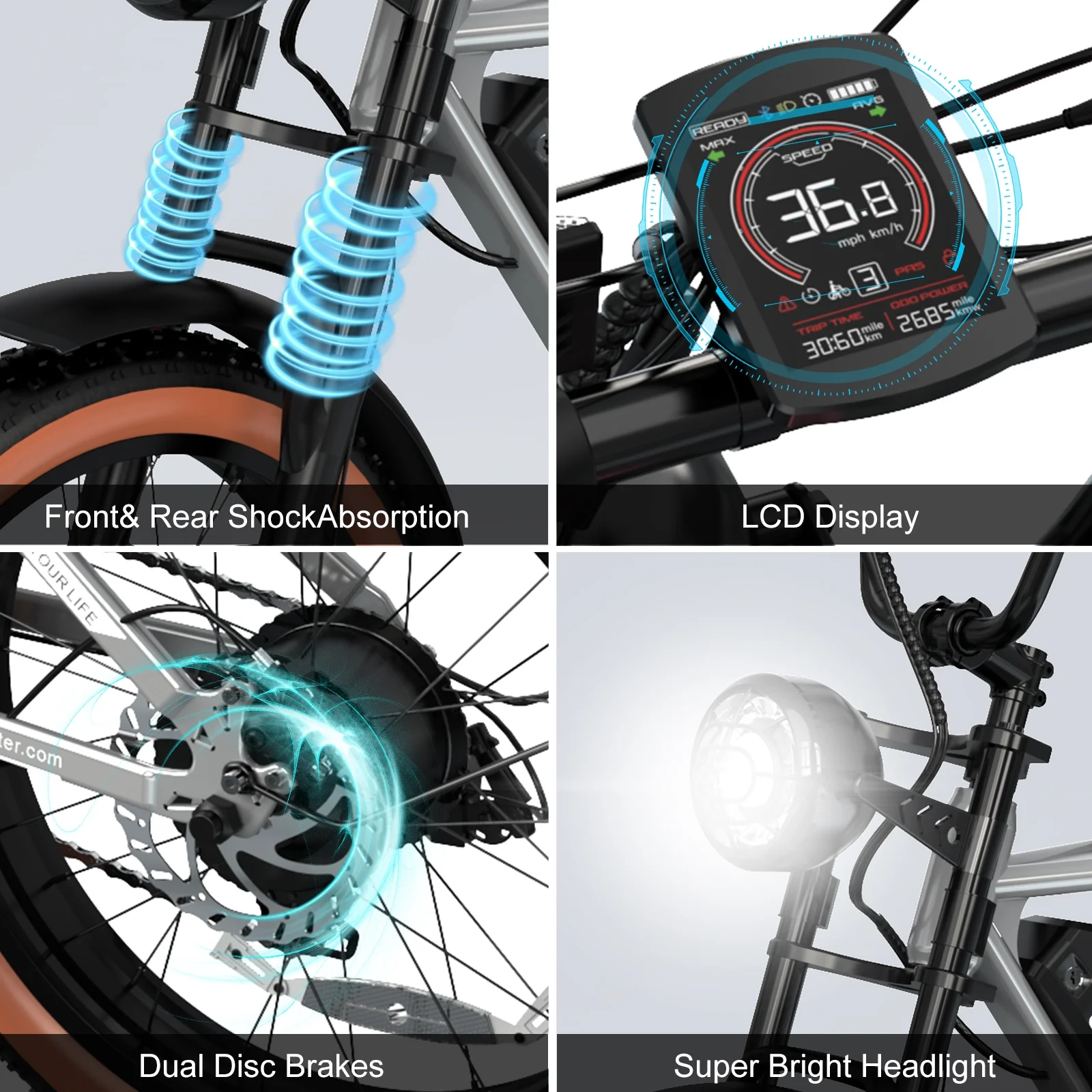 RCB 750W Electric Bike for Adults, 48V 15Ah Removable Li-Ion Battery, 20