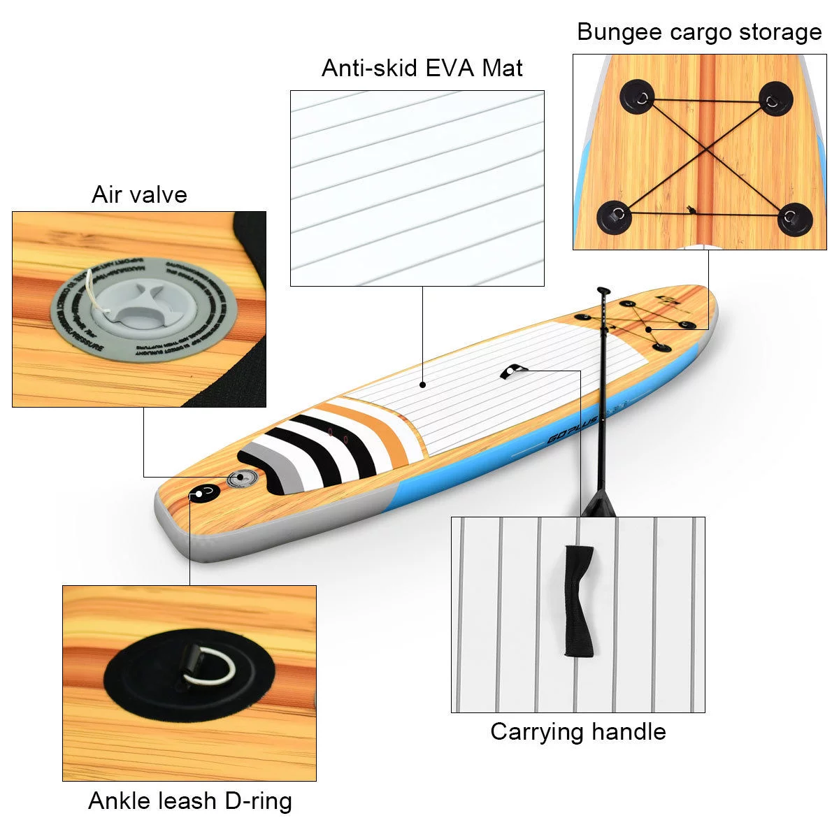 Costway 10' Inflatable Stand up Paddle Board Surfboard SUP W/ Bag Adjustable Paddle Fin - Womvr