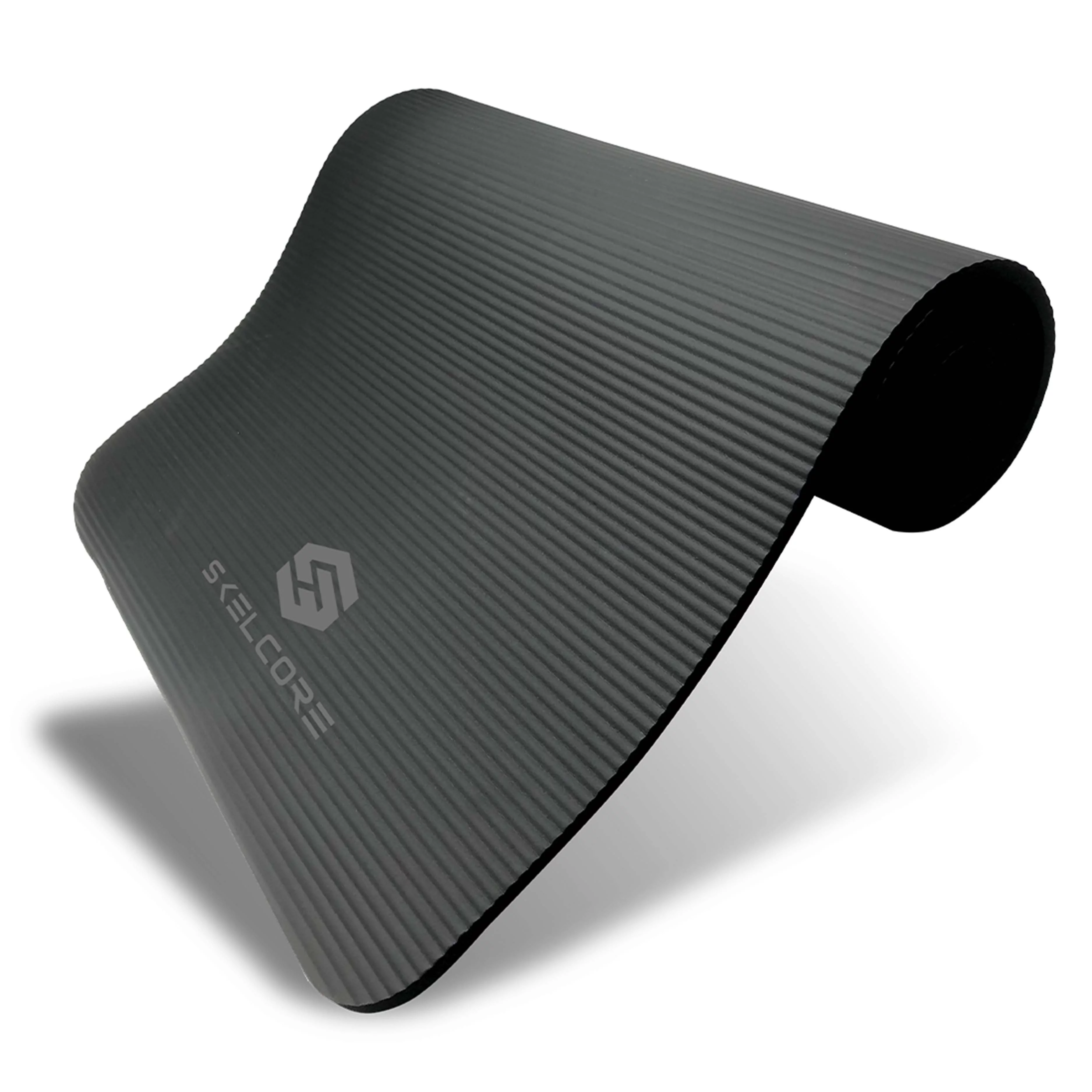 Skelcore 10mm Extra Long, Non Slip Exercise Mat w/ Carrying Strap, Black - Womvr