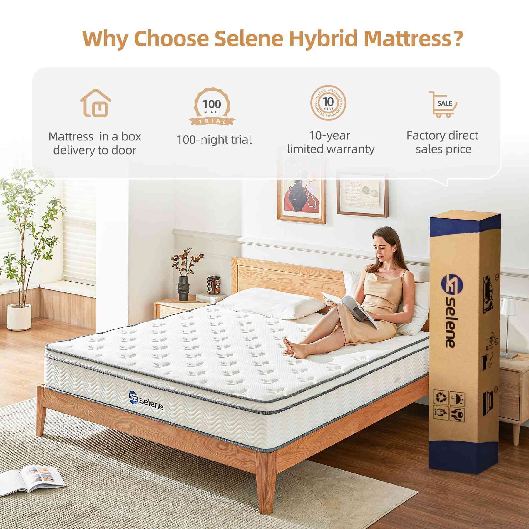 Selene Queen Size Mattress, 10 Inch Memory Foam Hybrid Mattress Queen, Pocket Spring Mattress in a Box for Motion Isolation, Edge Support, Pressure Relief, CertiPUR-US - Womvr