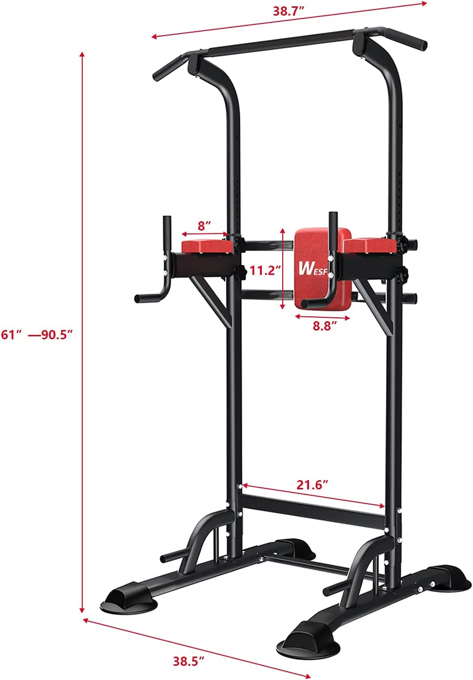 Wesfital Power Tower Dip Station, Pull Up Bar Stand Height Adjustable Strength Training Equipment for Fitness Home Workout, Red/Black - Womvr