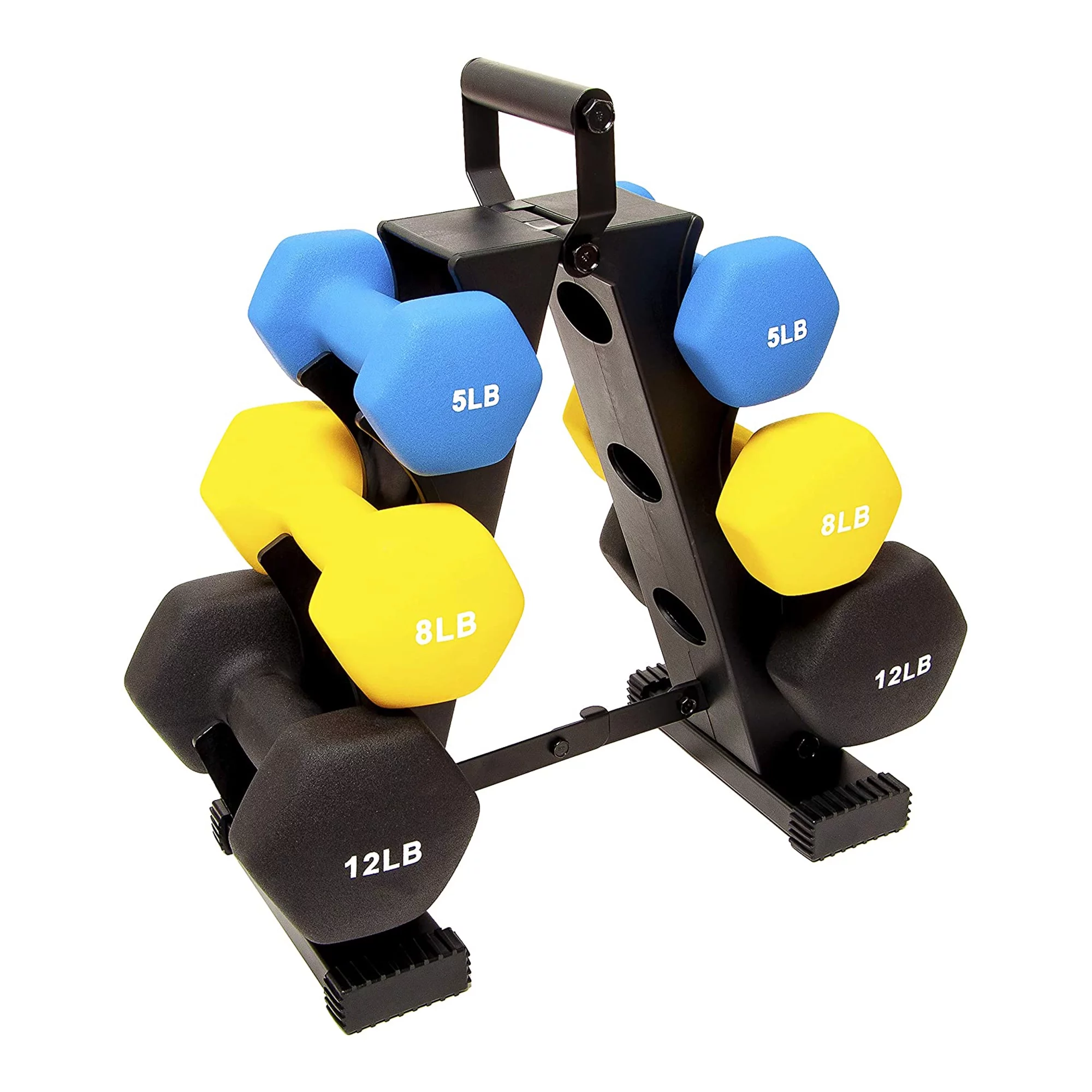 Sporzon! Neoprene Coated 3 Pairs Metal Handheld Dumbbell Weight w/ Stand - Womvr