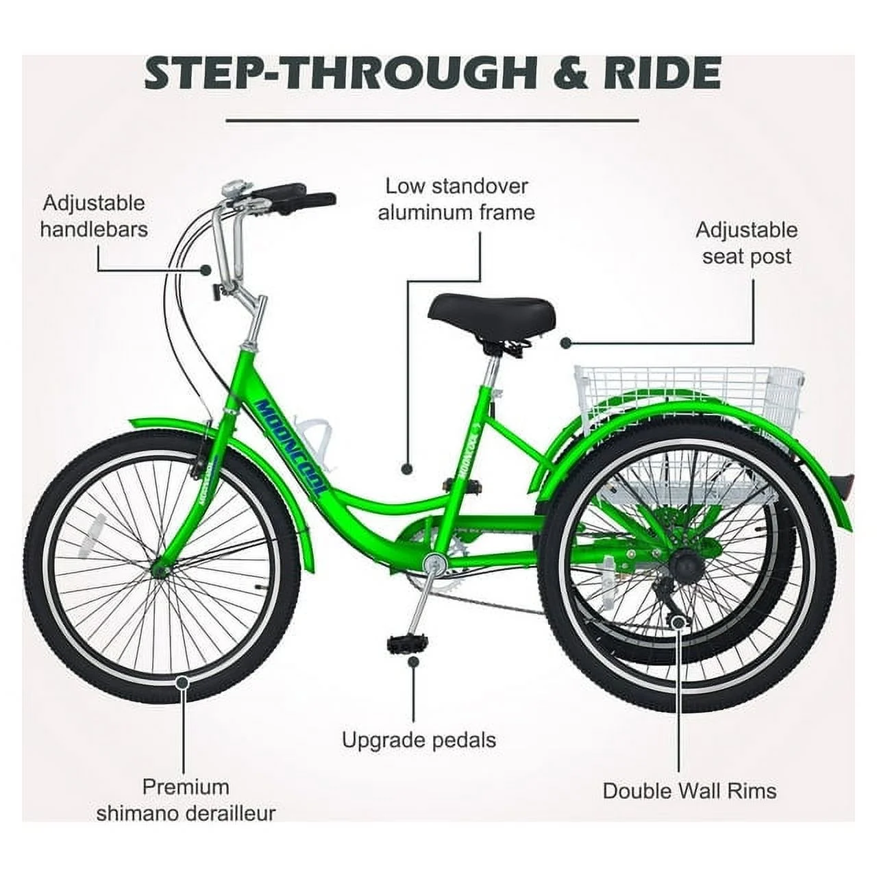 Lilypelle Adult Tricycles 7 Speed 20/24/26 Inch Three Wheel Bike Cruiser Trike with Low-Step Through Frame/Large Basket for Men, Women, Seniors - Womvr