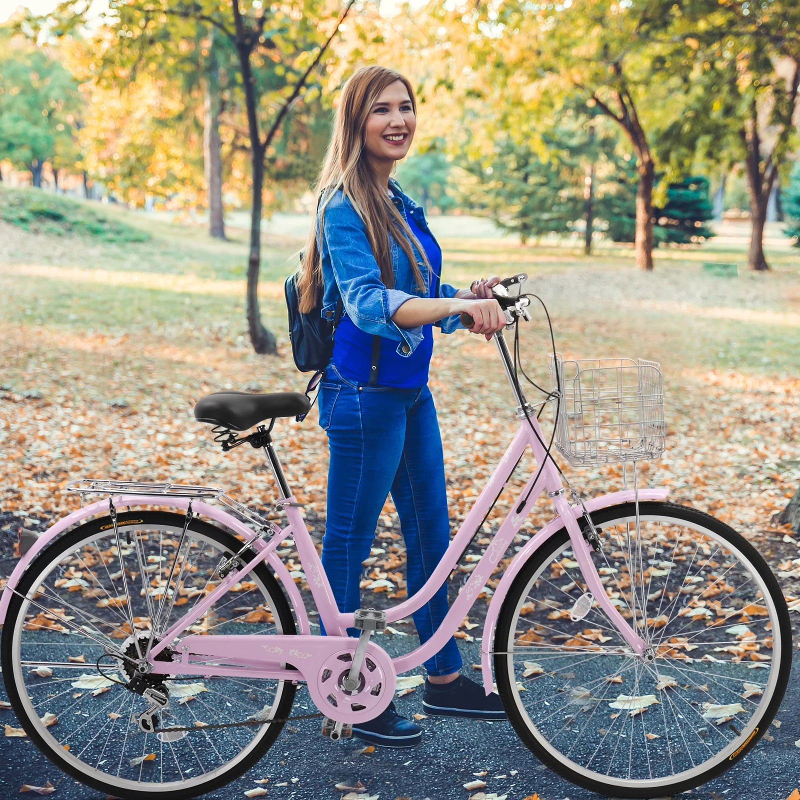 Ktaxon 26in Urban Commuter City Bike, Shimano 7 Speed Adult Road Bicycle, Pink - Womvr