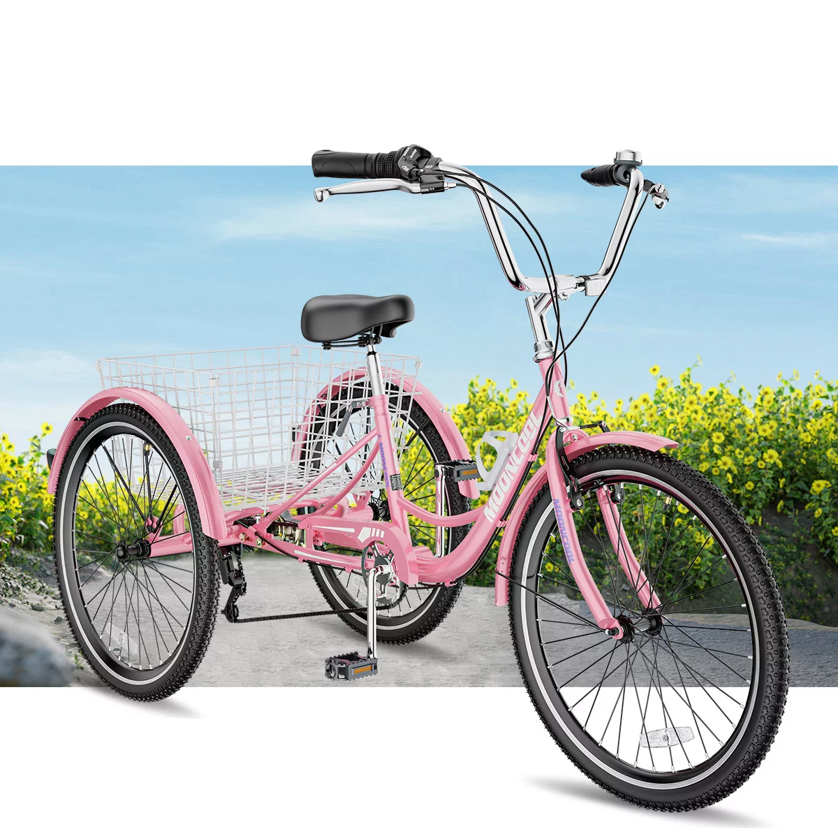 MOONCOOL Adult Tricycles with Rear Basket, 24 26 inch 7 Speed 3 Wheel Bikes, Three-Wheeled Bicycles Adult Trike with Backrest for Seniors, Women, Men - Womvr