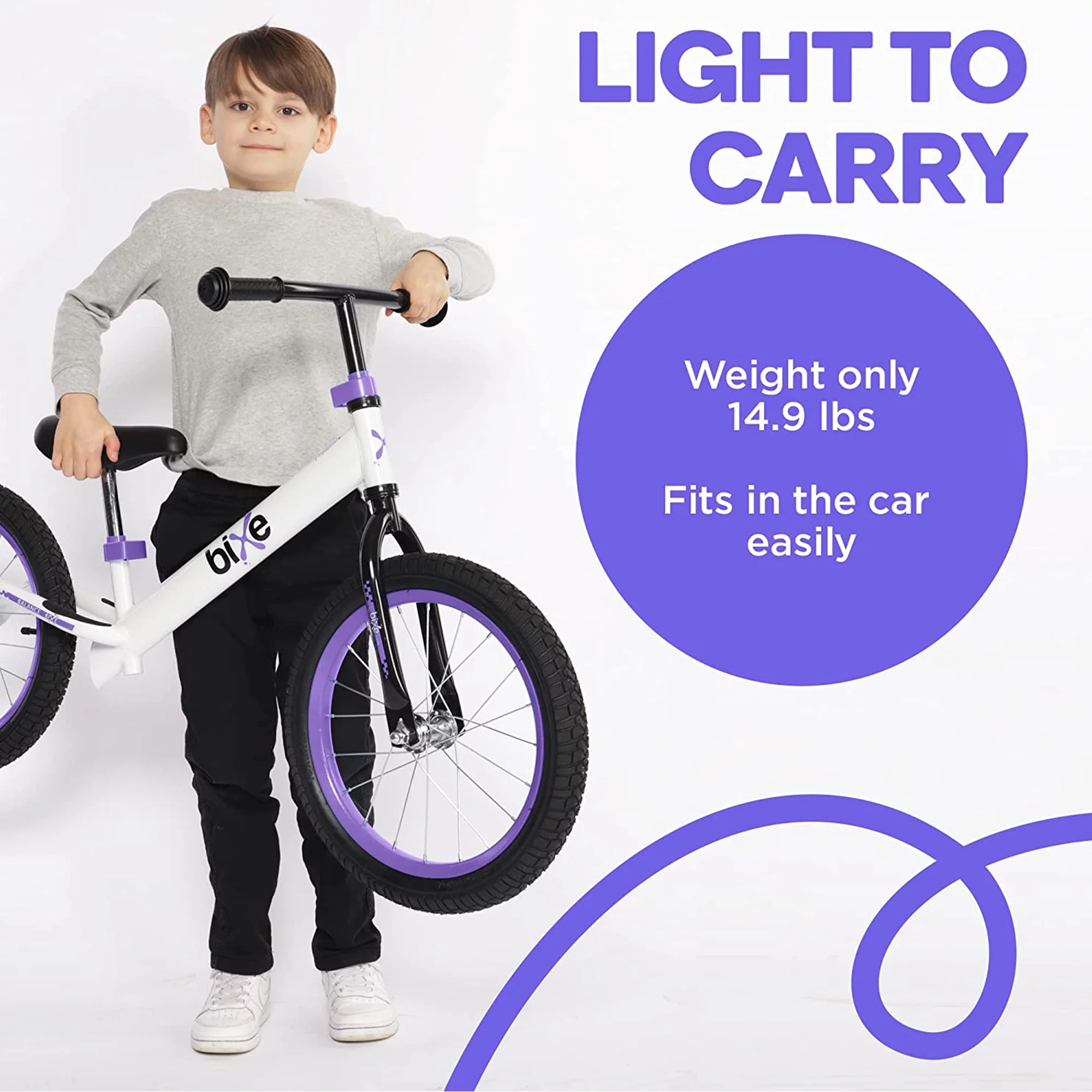 Bixe Aluminum Kids Balance Bike Lightweight 16” No-Pedal Training Bike, Purple - Womvr