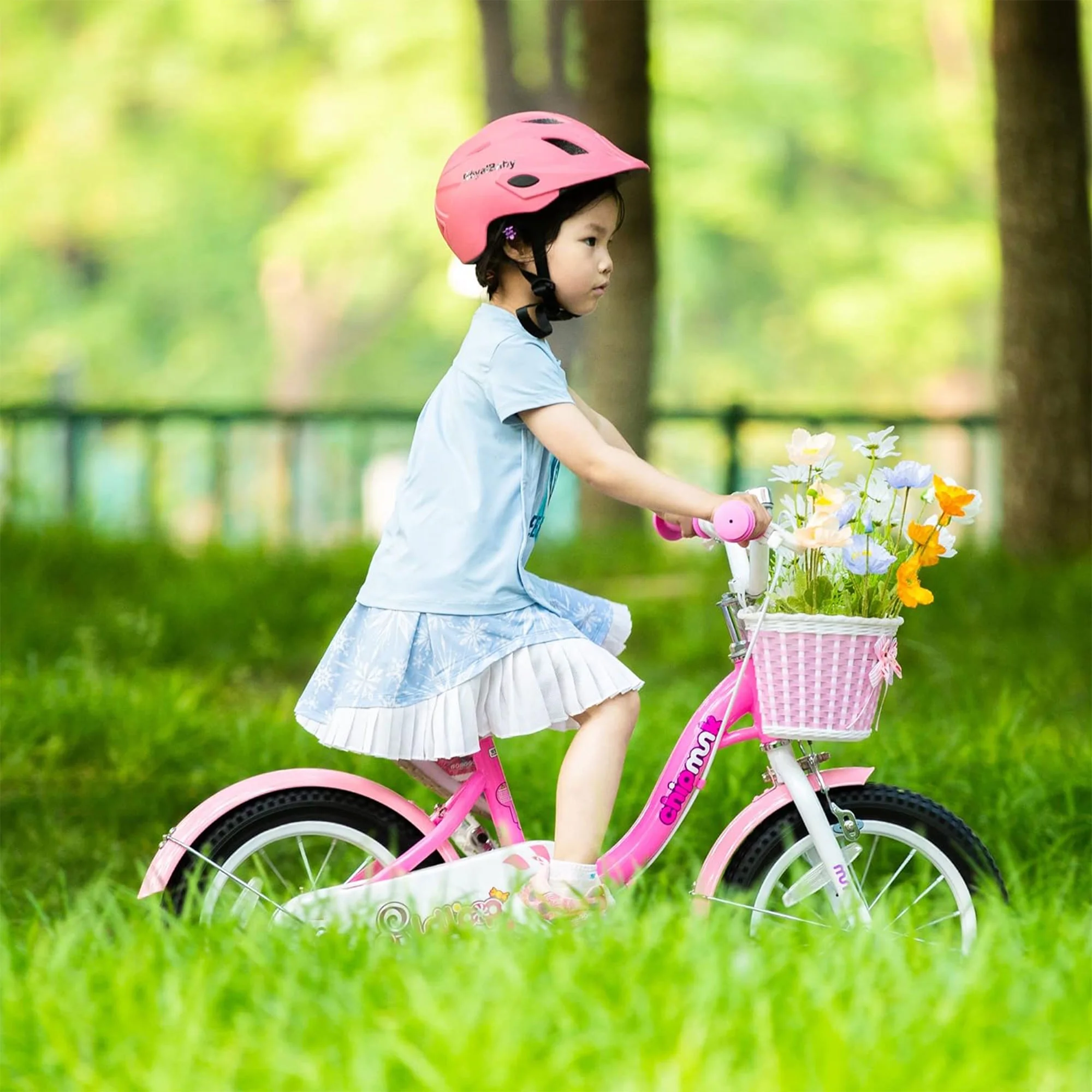 RoyalBaby Chipmunk Girls Kids Bike Bicycle with Basket Training Wheels 14 Inch Lollipop Pink - Womvr