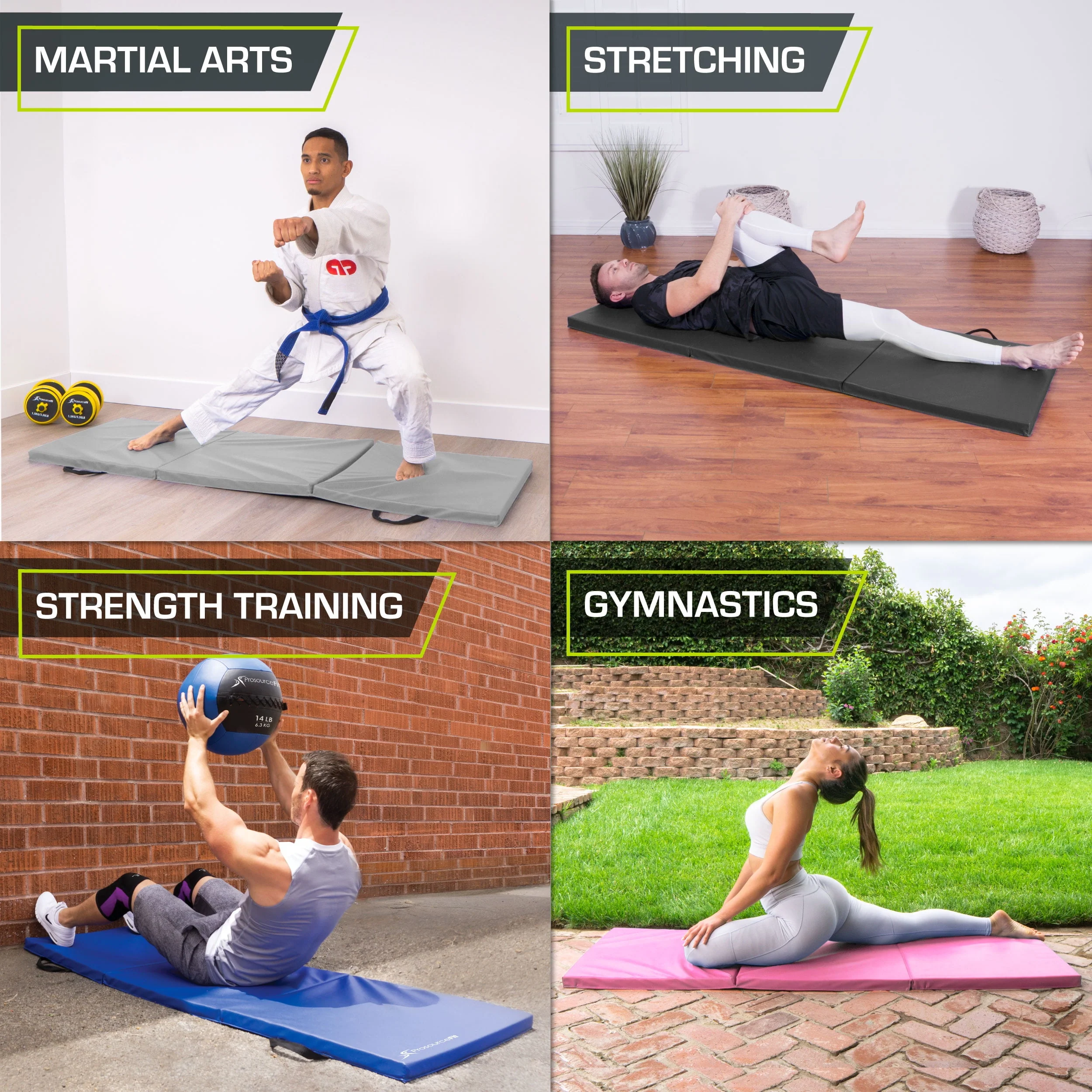 ProsourceFit Tri-Fold Folding Gymnastics Mat 6'x2' for Exercise - Womvr