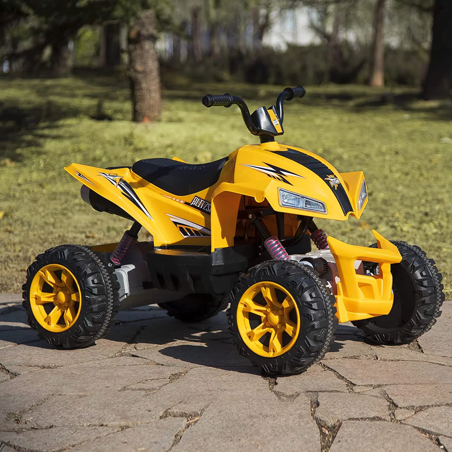 Blitzshark 24V Kids Ride on ATV 4WD Quad Powerful 4-Wheeler, with Big Battery, 6 MPH Speed, Metal Suspension, Police Rider - Womvr