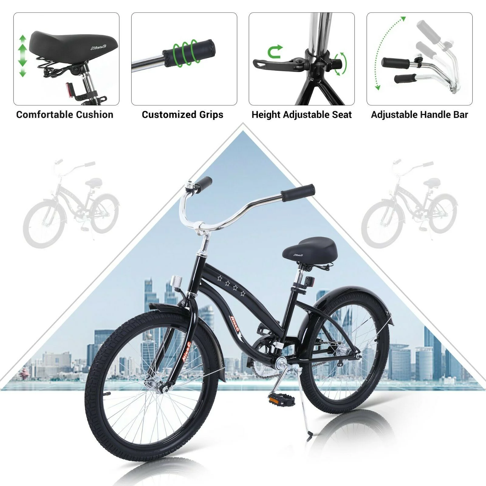 Nice C Kids Bike with Coaster Brake and Training Wheels, Boys Girls 12 14 16 18 20 inch (12 inch Black) - Womvr