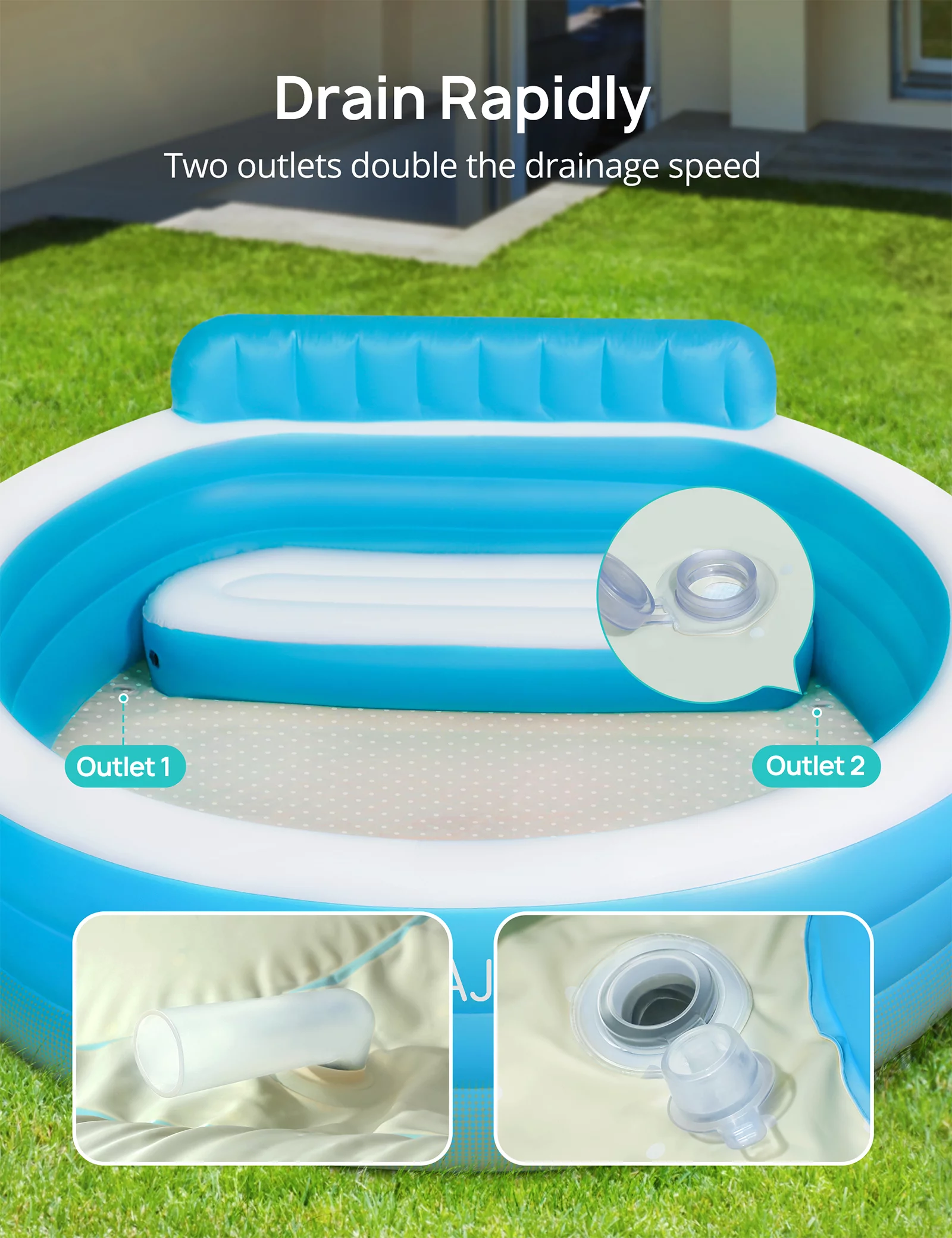Evajoy Inflatable Pool, Family Lounge Swimming Pool with Seat for Kids Aldult, Round, 7.33 x 7.11 x 2.5 ft - Womvr