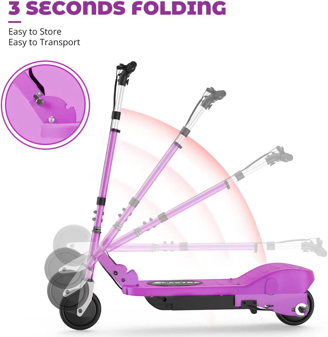 Maxtra Scooters E100 Folding Electric Scooter with Adjustable Handlebar for Kids Ages 6-12, up to 10 MPH, 155 Lbs. Max Load - Womvr