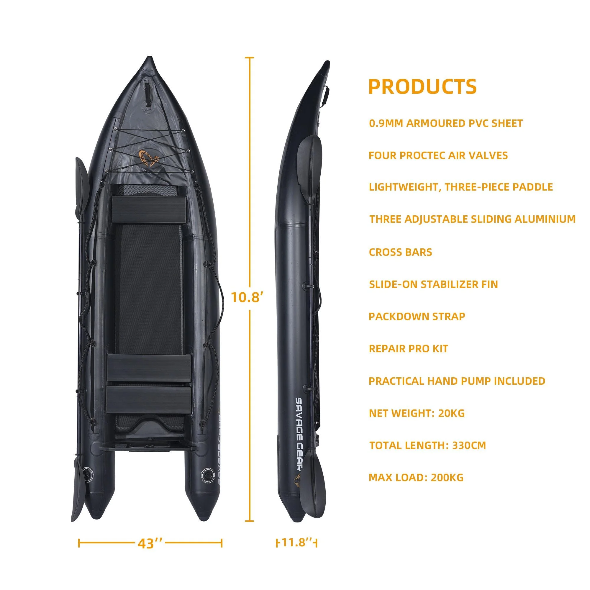 2 Person Inflatable Kayak, Fishing PVC Kayak Boat, Inflatable Boat Rescue Rubber Rowing Boat with Pump, Aluminum Alloy Seat, Paddle, Inflatable Mat, Repair Kit, Fin 440lb Weight Capacity - Womvr