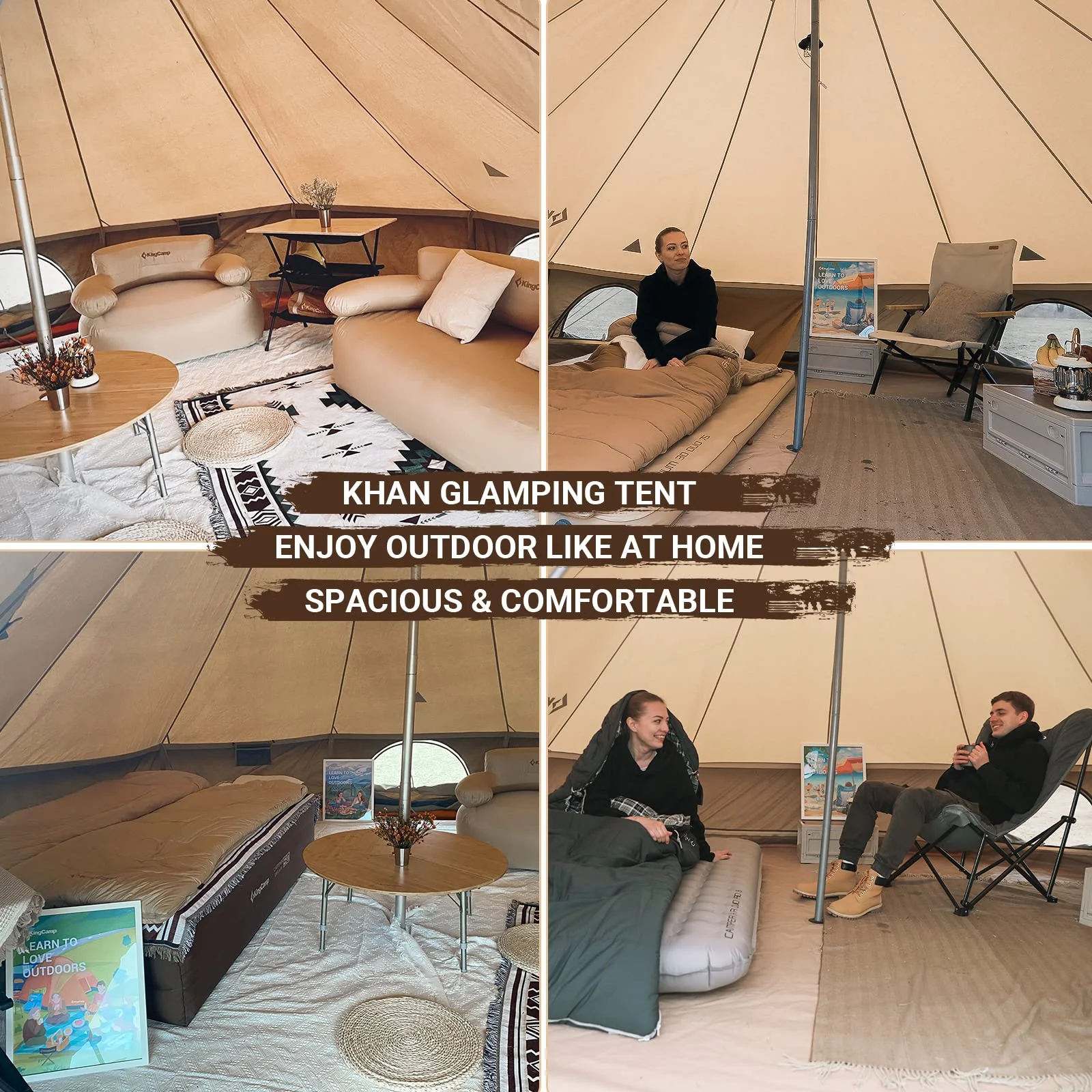 KingCamp Khan Canvas Bell Tent for Camping, 4 Seasons 16.4FT Canvas Yurt Tent with Stove Jack Hole, 8-People Luxury Glamping Tent for Family Camping Outdoor Hunting Party, White - Womvr