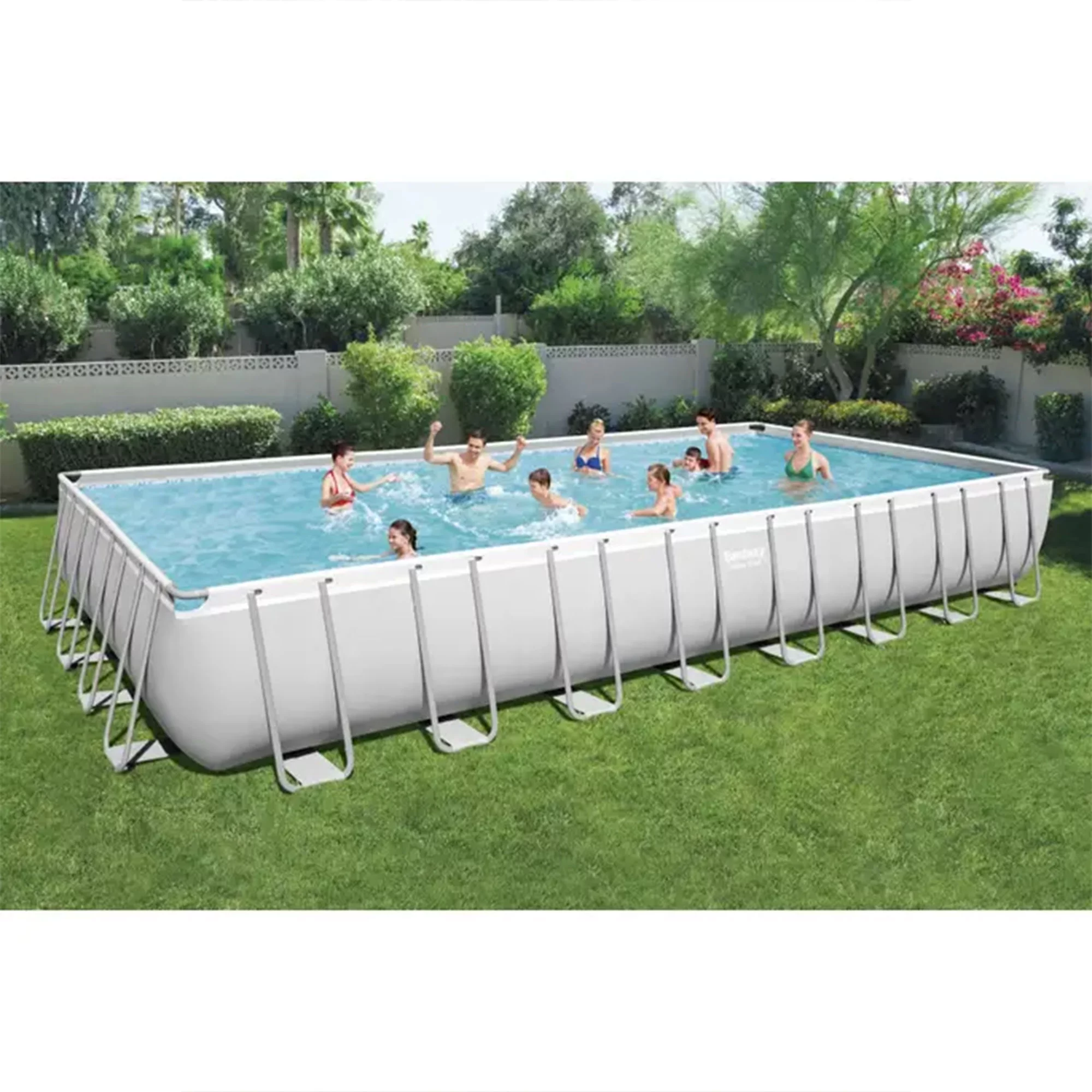 Bestway Power Steel Rectangular Metal Frame Above Ground Pool Set, Grey - Womvr