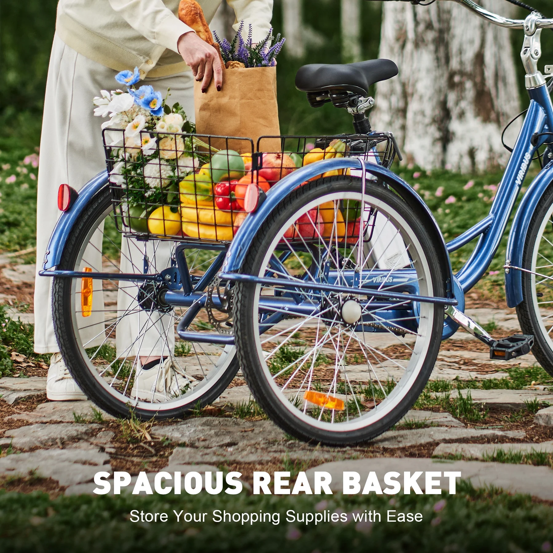 VIRIBUS 24 Inch Adult Trike 350W Dual Chain Electric Tricycle 36V 10Ah Navy - Womvr