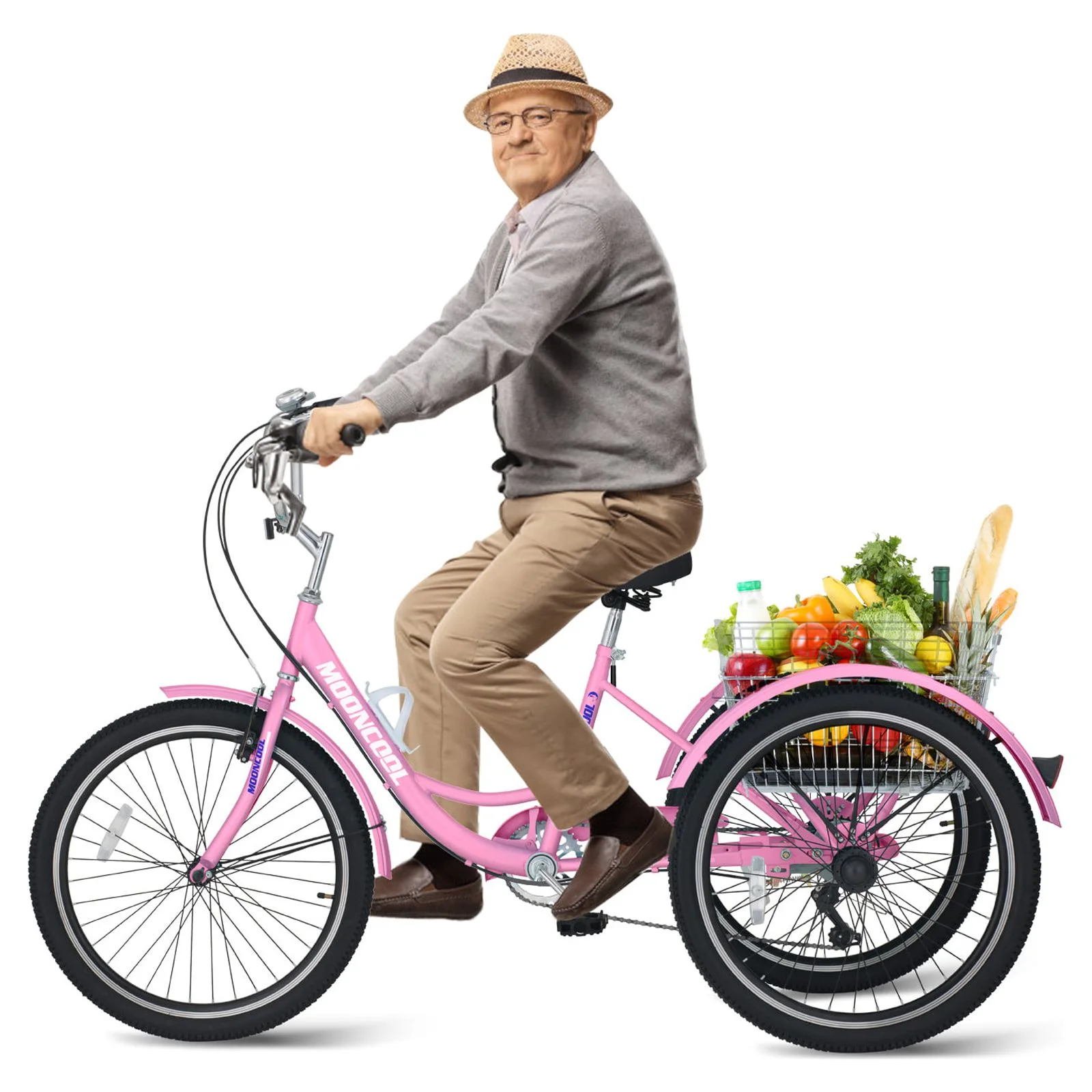 MOONCOOL Adult Tricycles with Rear Basket, 24 26 inch 7 Speed 3 Wheel Bikes, Three-Wheeled Bicycles Adult Trike with Backrest for Seniors, Women, Men - Womvr