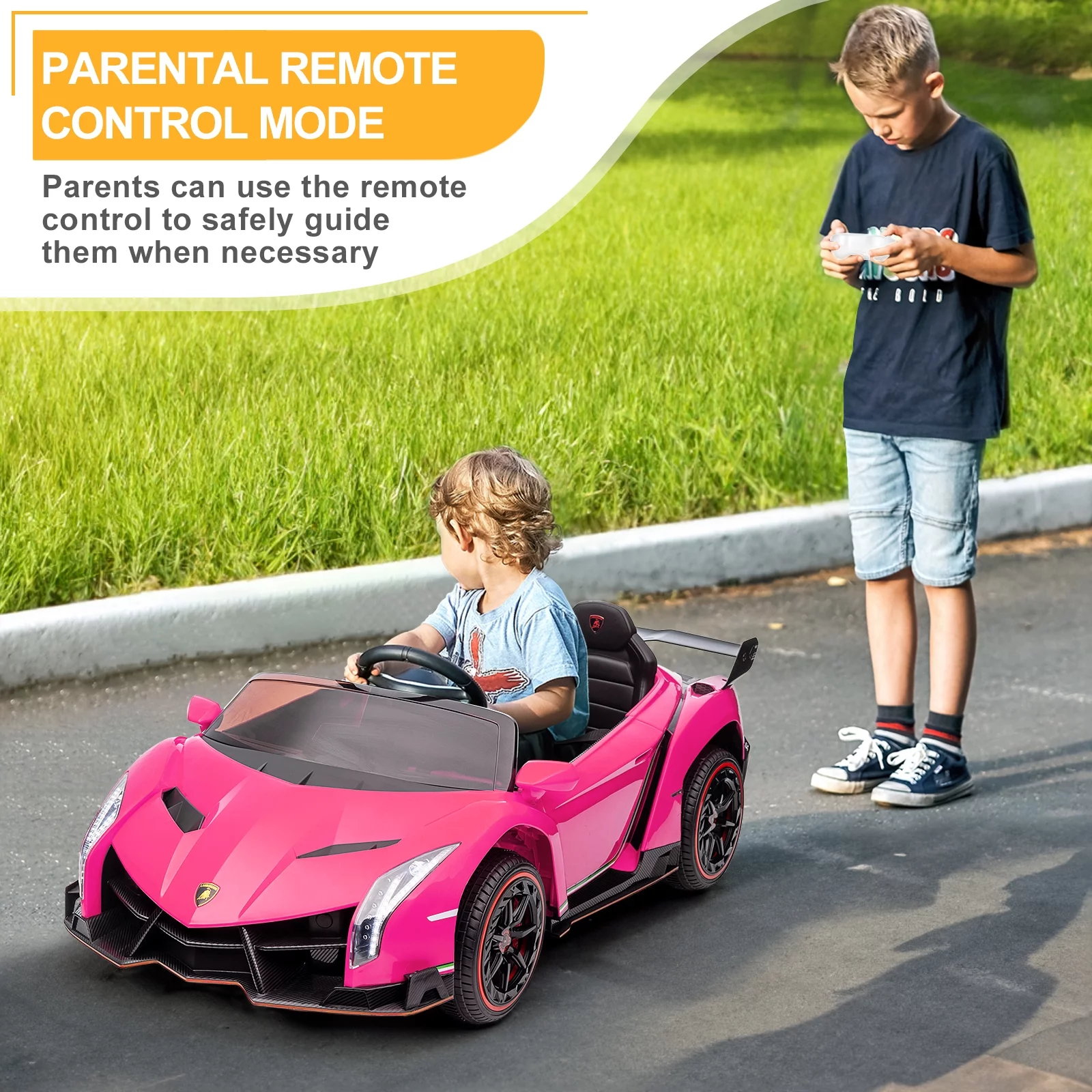 UBesGoo Electric Ride On Car 12V Licensed Lamborghini for Kids Girl, Parent Control, LED Headlights - Pink - Womvr