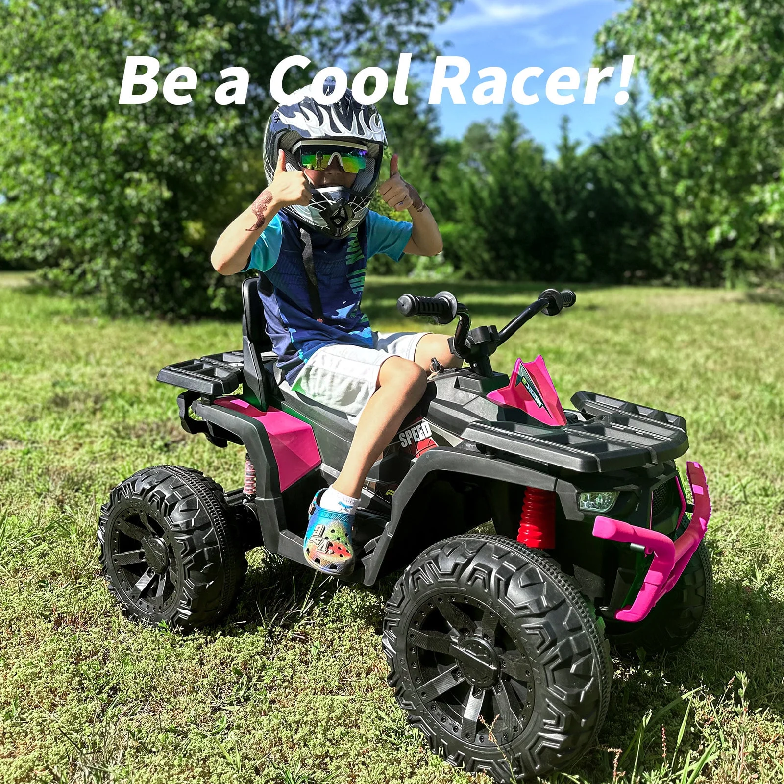 Hikiddo JC333 24V Ride on Toy, Kids ATV 4-Wheeler with 400W Motor, 2 Seater - Black - Womvr