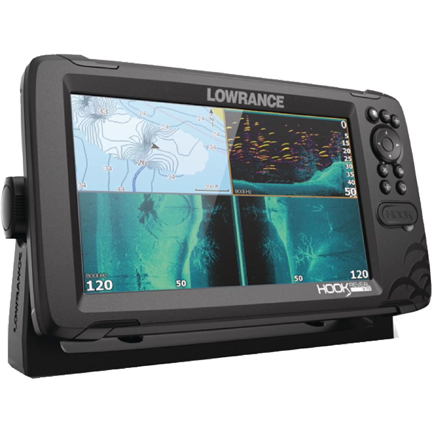 Lowrance 00015854001 Hook Reveal 5 In. Fishfinder Splits hot with Down scan Imaging, C-MAP Contour and Mapping - Womvr